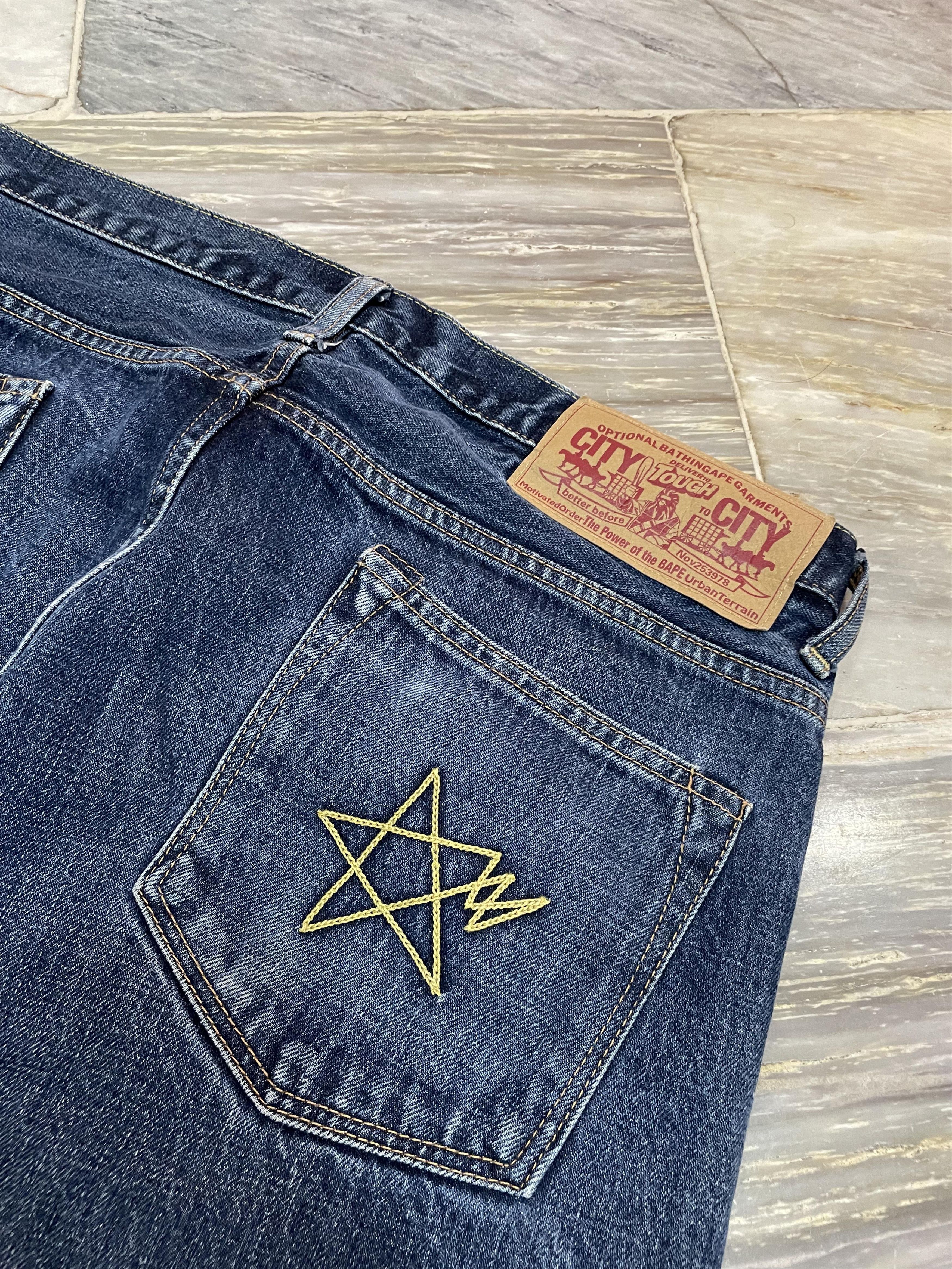 Bape Bapesta Embroidery - Monogram Fold Denim Pants Size US 35 - 4 Thumbnail