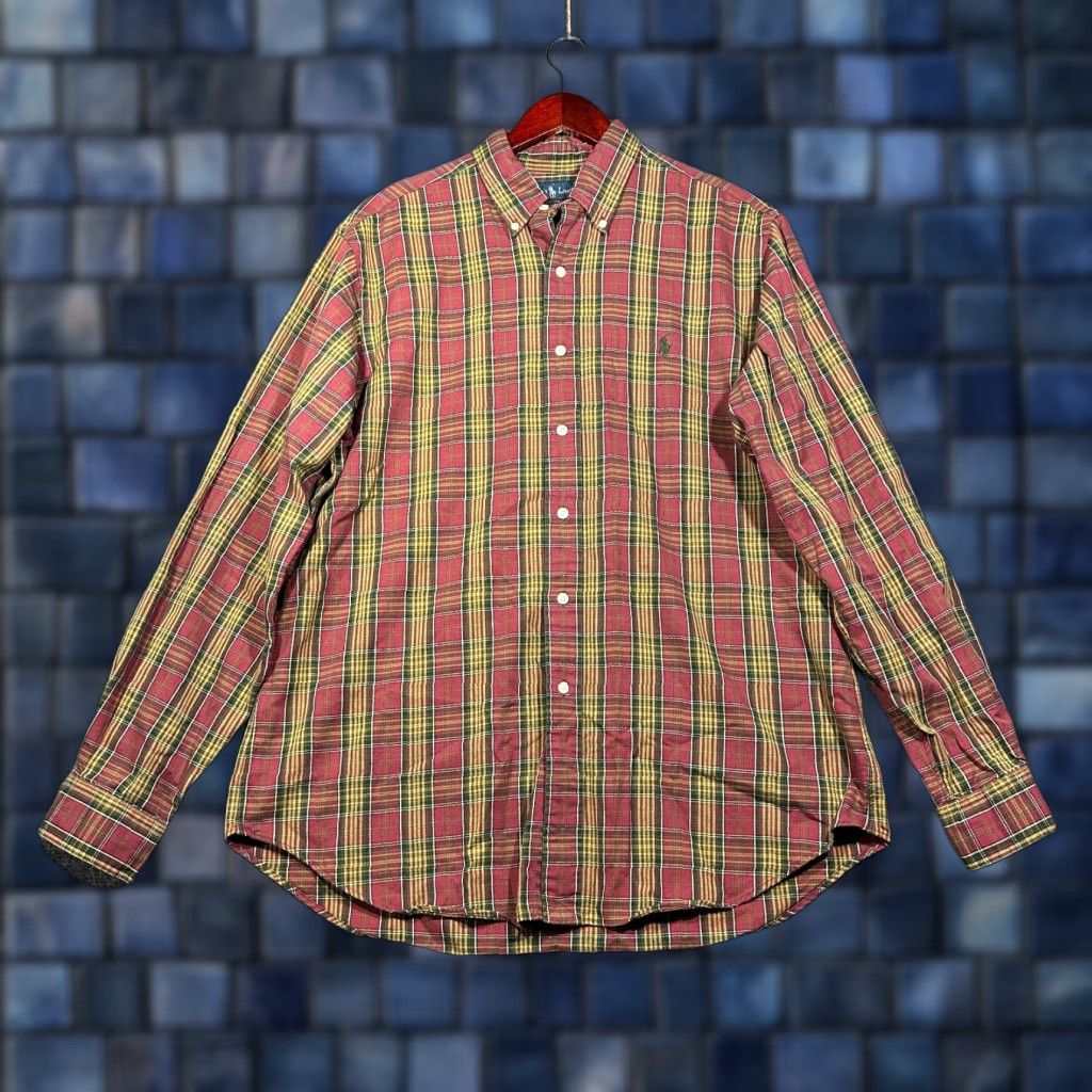 Ralph Lauren Ralph Lauren Shirt Mens Large Classic Fit Button Down Maroon Gold Plaid Cotton Size US L / EU 52-54 / 3 - 1 Thumbnail
