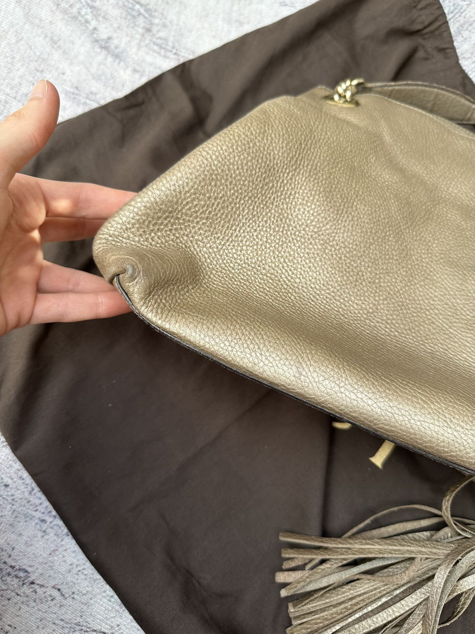 Gucci Gucci Soho Shoulder Bag Medium Pebbled Leather Gold Logo Size ONE SIZE - 18 Thumbnail