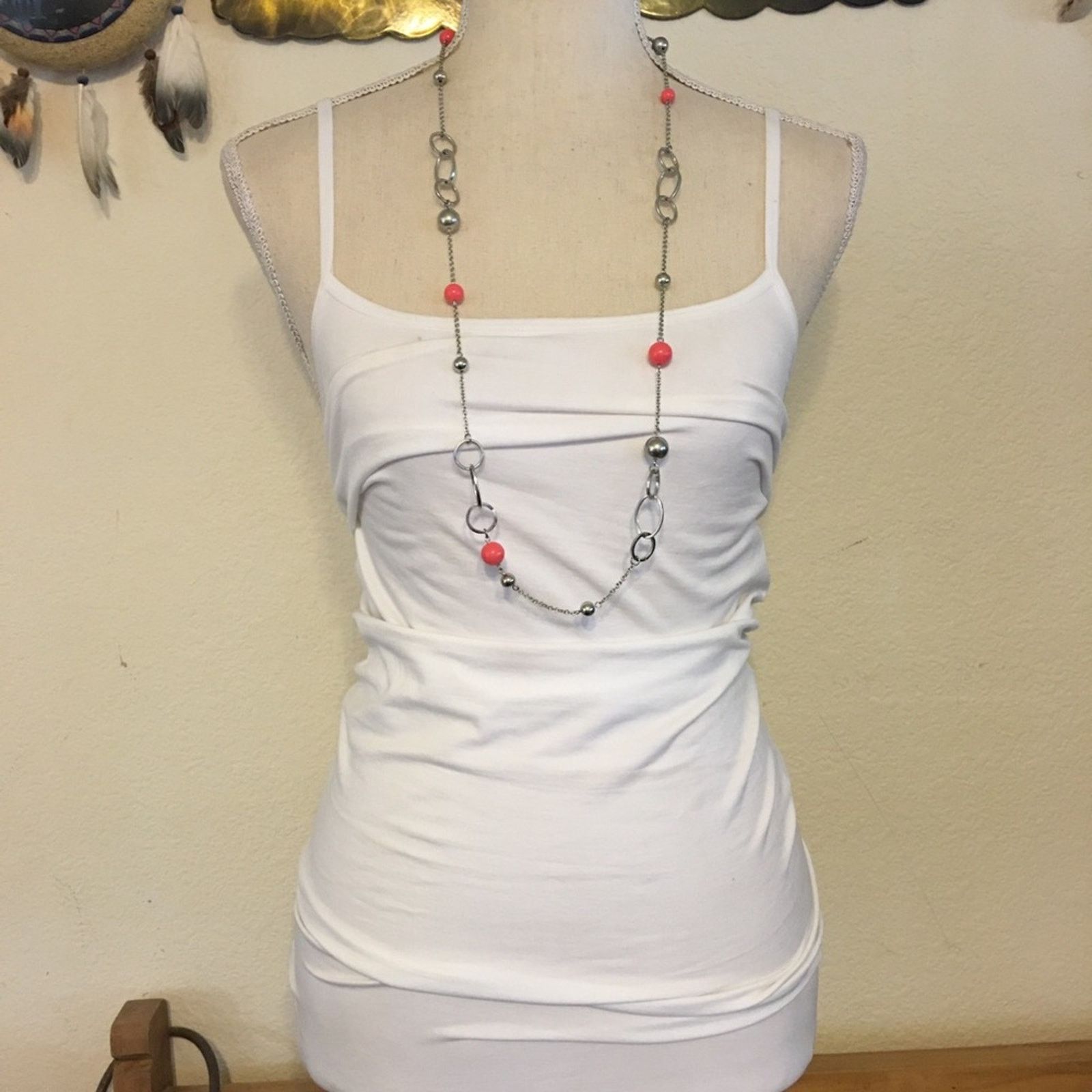 Vintage Vintage long silver tone chain pink pearl necklace Size ONE SIZE - 4 Thumbnail