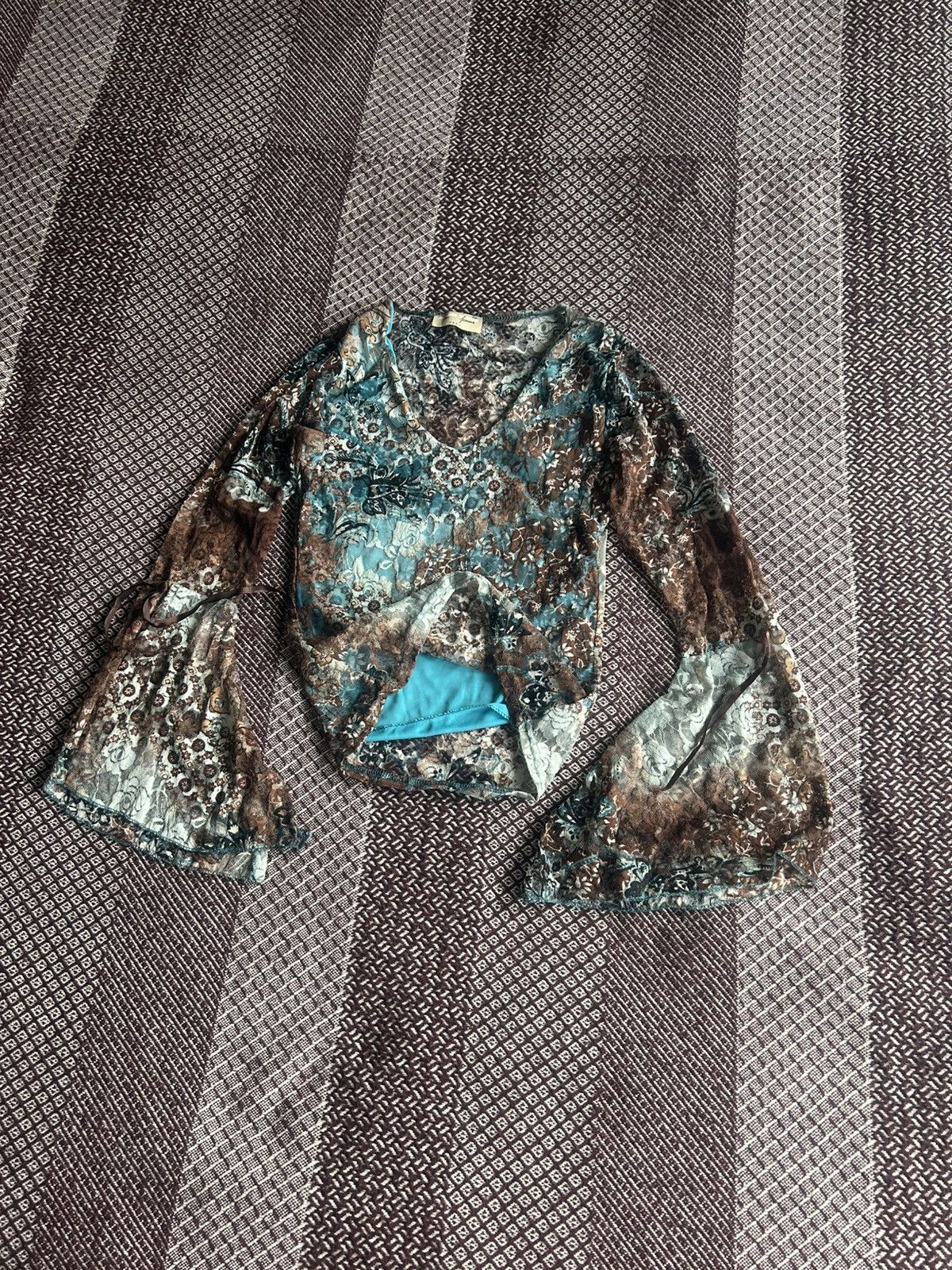 Japanese Brand × Vintage Vintage 90s Y2K Mesh Sleeve Top Shirt Galtier Style Hippie Size S / US 4 / IT 40 - 9 Thumbnail