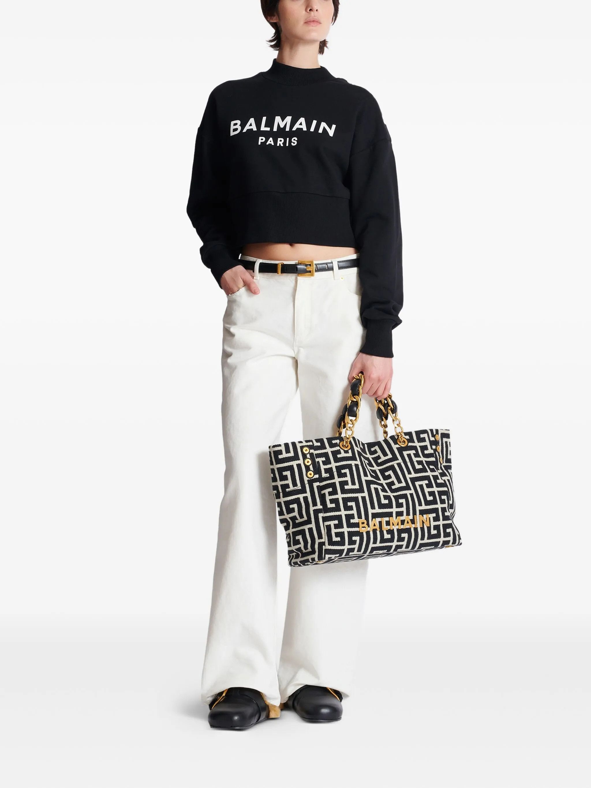 Balmain o1mt1gz0326 Size: OS / Logo Plaque Tote Bag in Black/White Size ONE SIZE - 2 Thumbnail