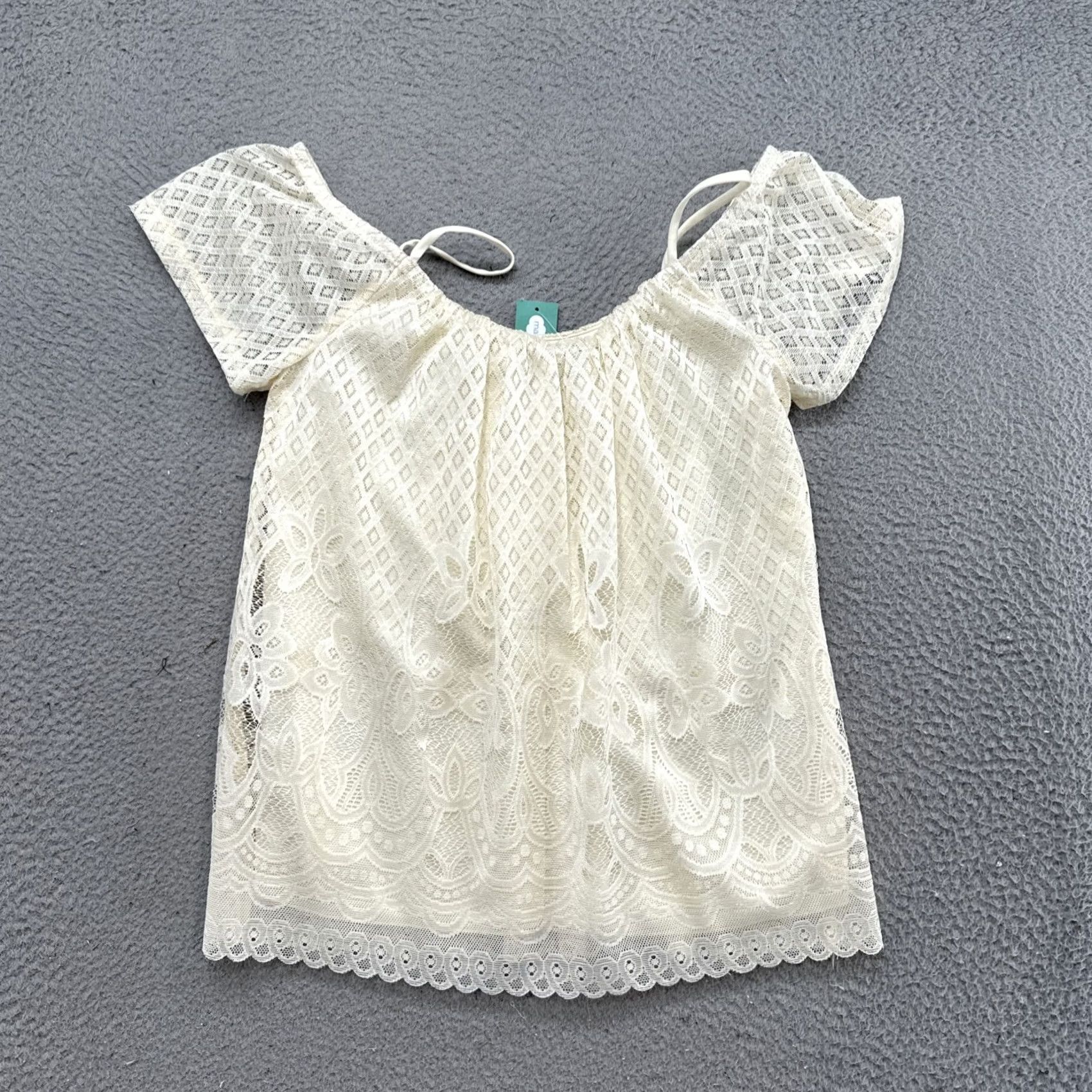 Vintage Maurices Women’s Blouse Cap Sleeve Sheer Lace Lightweight Top Small Ivory Casual Business Party Size S / US 4 / IT 40 - 7 Thumbnail