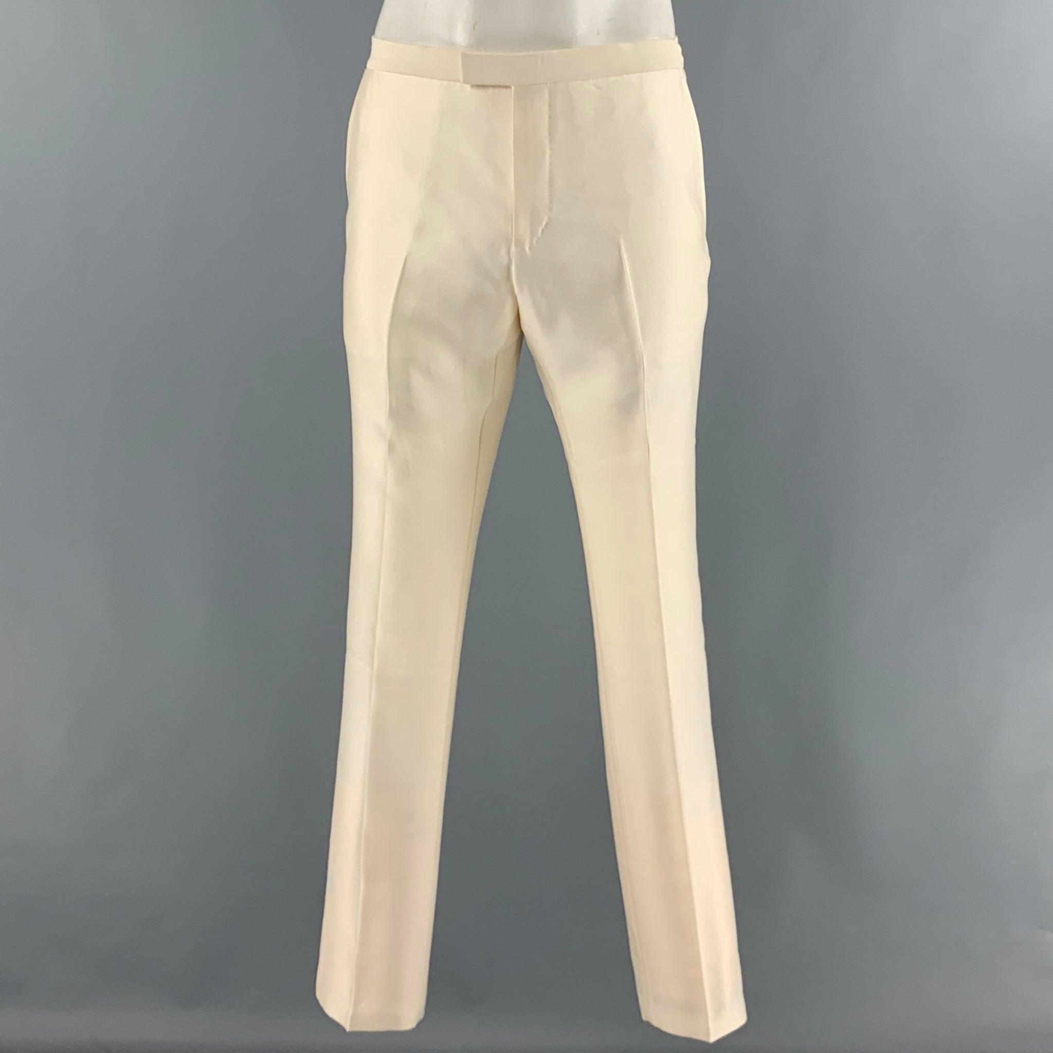 image of Gucci Beige Solid Wool Silk Zip Fly Dress Pants, Men's (Size 34)