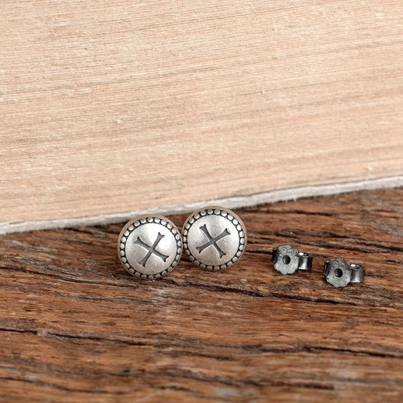 Jewelry Buttons Cross Stud Earrings 925 Sterling Silver Ear Gift Size ONE SIZE - 1 Thumbnail