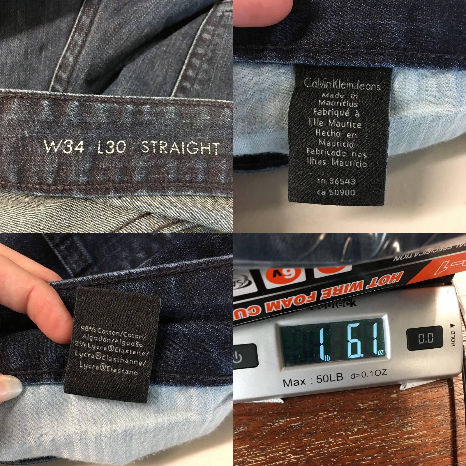 Calvin Klein Calvin Klein Jeans Mens 34/30 Straight Blue Denim Cotton Blend 5-Pocket Regular 38x29 Adults Mens Size US 34 / EU 50 - 11 Thumbnail
