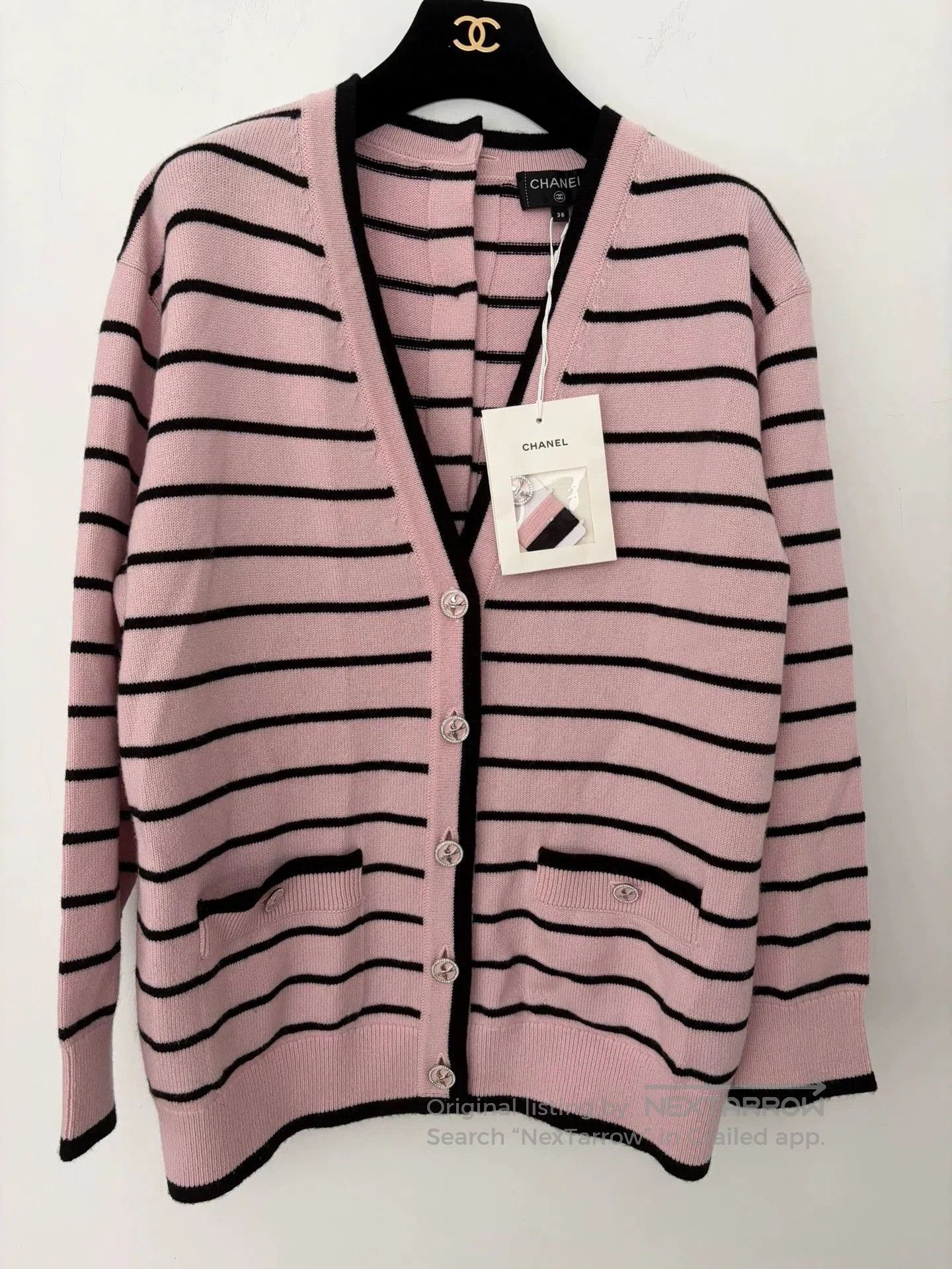 Chanel Chanel Pink Black Stripe Button Cardigan. Size US M / EU 48-50 / 2 - 1 Thumbnail