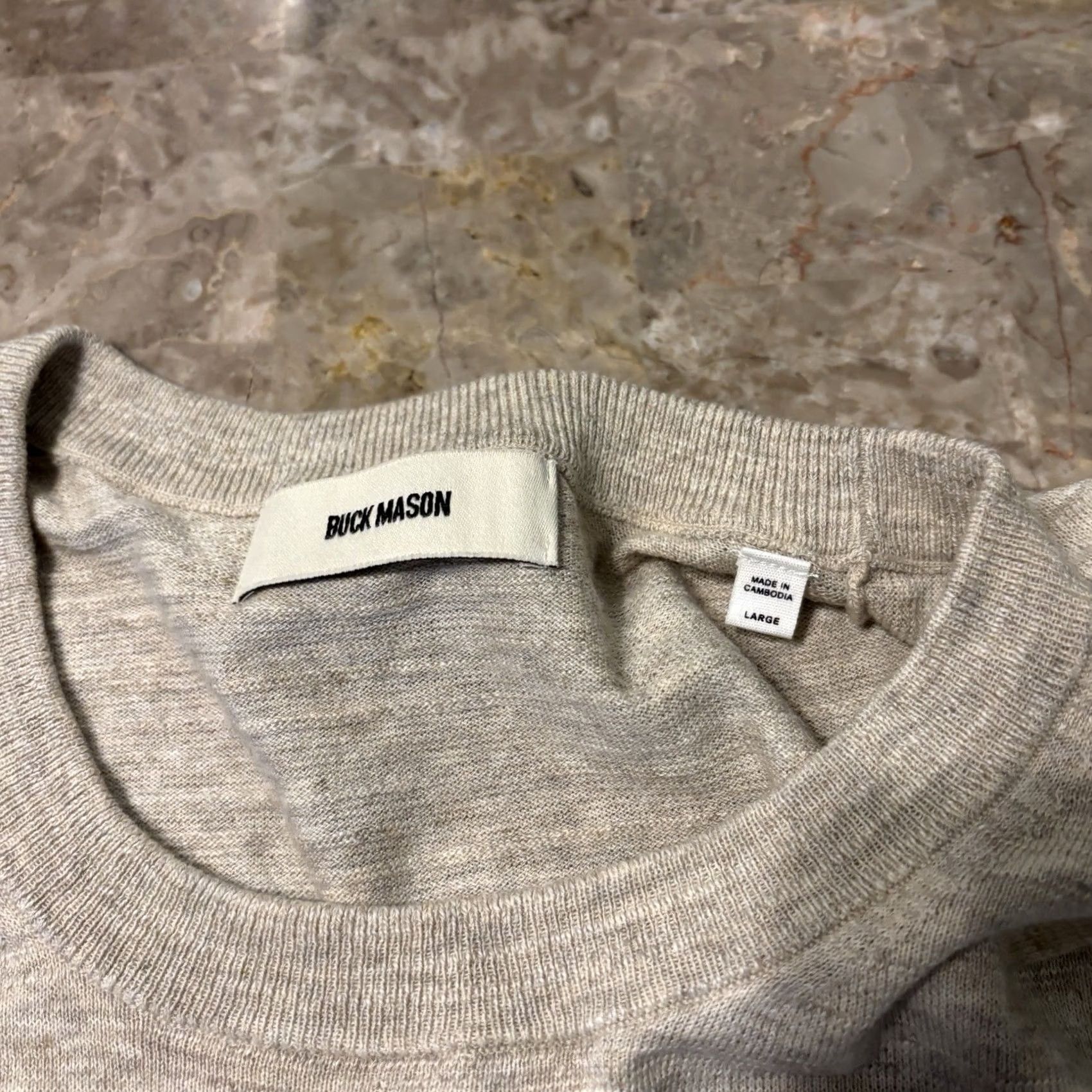 Buck Mason T-Shirt Mens Large Beige Tan Avalon Knit Classic Cotton Casual, Men's — image 3 of 6