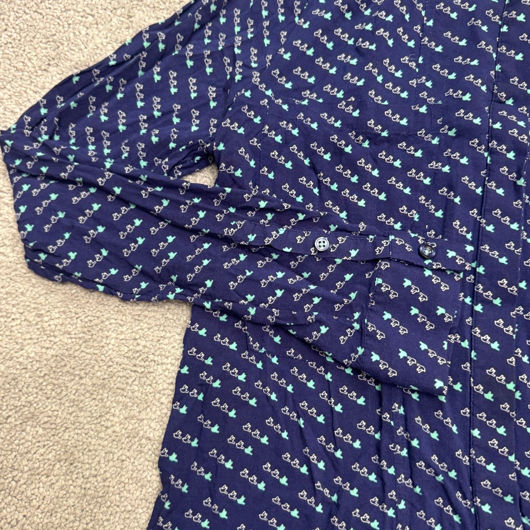 Vintage Maeve Bird Print Button Down Blouse Womens 2 Navy Blue Crew Neck Casual Long Sleeve Rayon Regular Size 2 Blue Women Mens Girls Size XS / US 0-2 / IT 36-38 - 4 Thumbnail