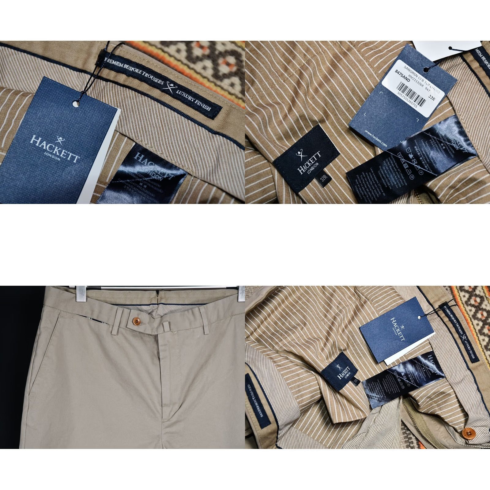 Hackett Hackett Sanderson Chino Pants Mens 32R Beige 99%Cotton 1%Elastane Flat Front Regular Vintage: No Size US 32 / EU 48 - 8 Thumbnail