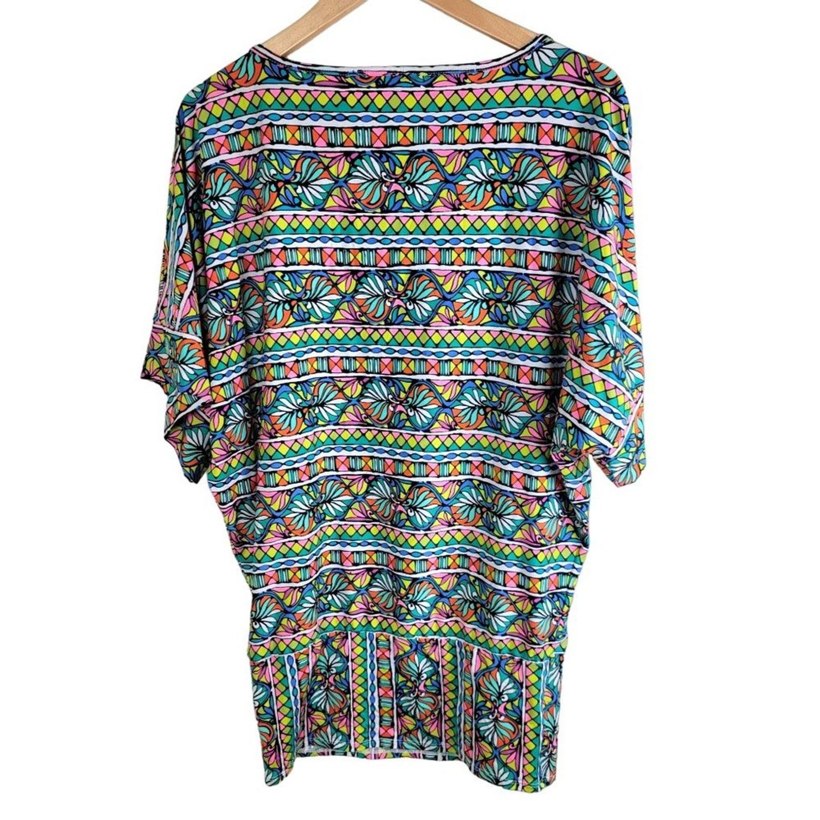 Trina Turk Trina Turk Bora Bora Striped Floral Tunic Cover Up Dress Size ONE SIZE - 4 Thumbnail