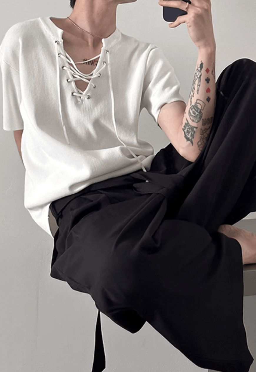 Other Men’s drawstring neckline knitted T-shirt Size US M / EU 48-50 / 2 - 6 Thumbnail