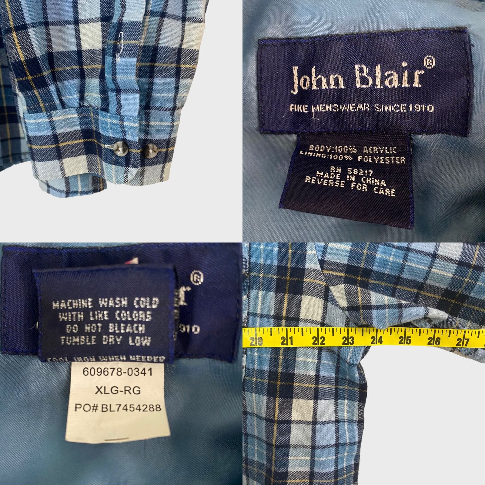 Blair VINTAGE John Blair Button-Up Flannel Shirt Long Sleeve Blue Plaid Pocket Mens XL Size US XL / EU 56 / 4 - 8 Thumbnail