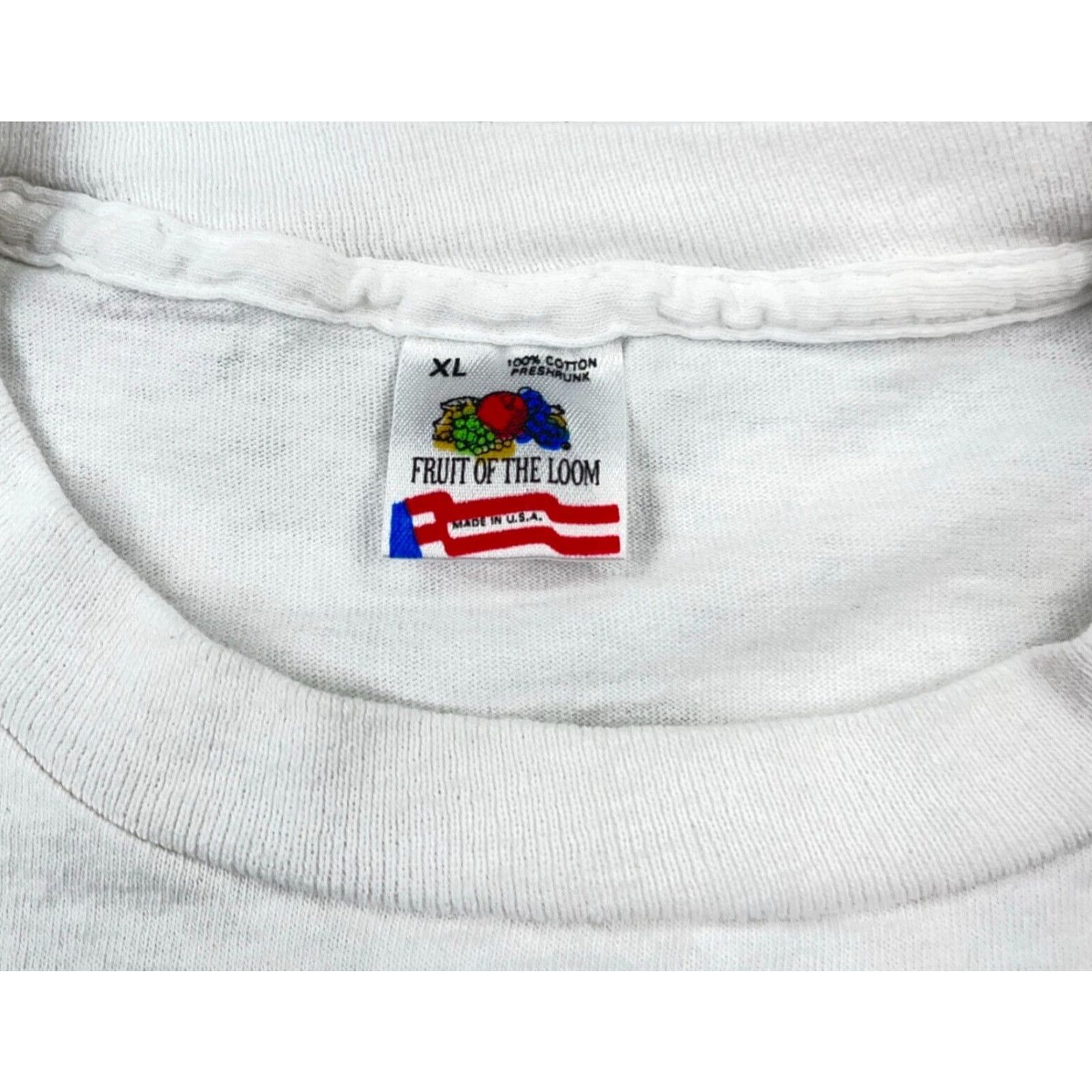 Fruit Of The Loom VINTAGE Fruit of the Loom Shirt Mens XL White 80s 90s Graphic Print Stains Single Stitch Sports Retro School TV Fish Myrtle Beach Mullets Tee Size US XL / EU 56 / 4 - 3 Thumbnail