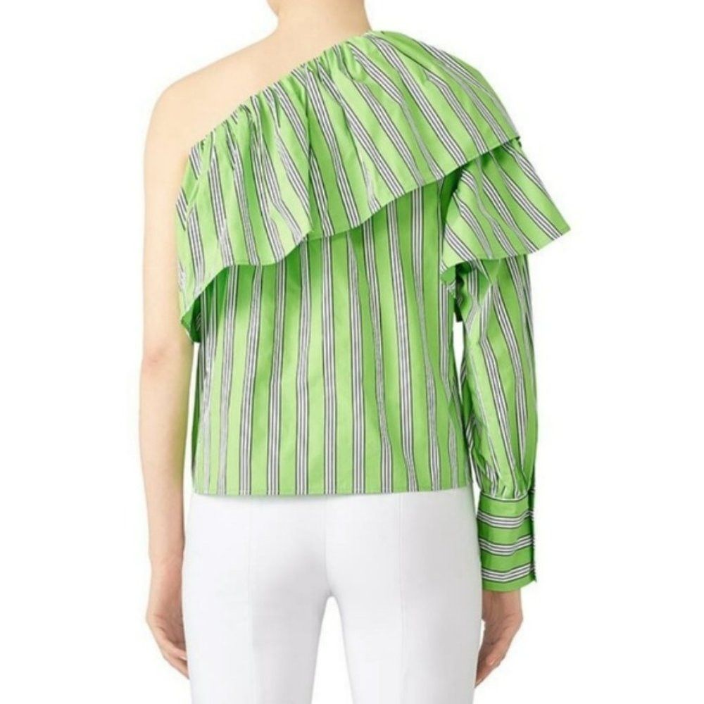 MSGM New MSGM Neon Striped Ruffle Cotton One Shoulder Top Blouse Size M / US 6-8 / IT 42-44 - 2 Thumbnail