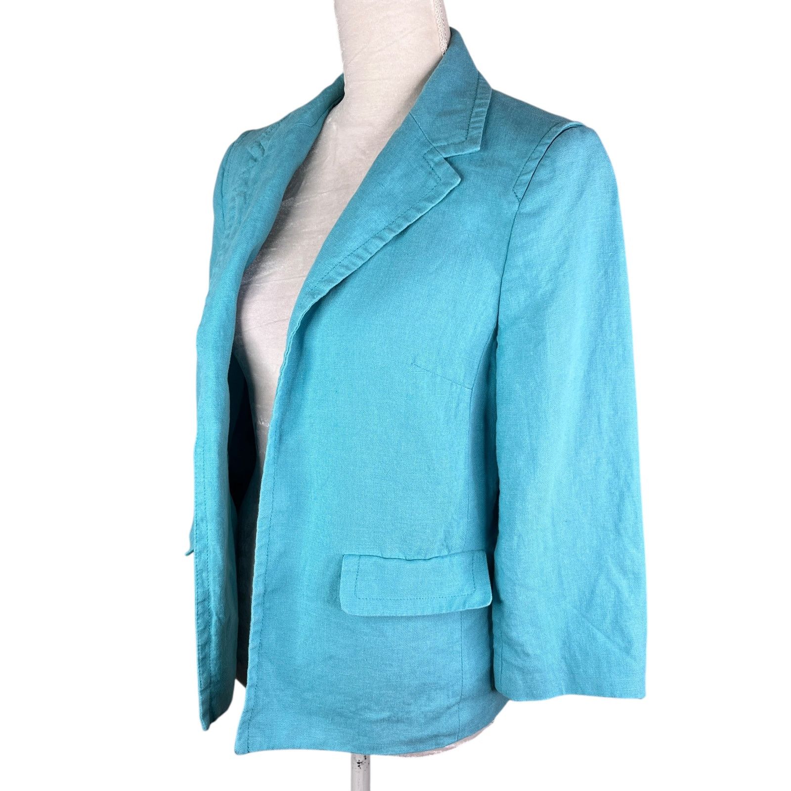Other Talbots Linen Blazer 10 Turquoise Lined Pockets Open Classic Size L / US 10 / IT 46 - 3 Thumbnail