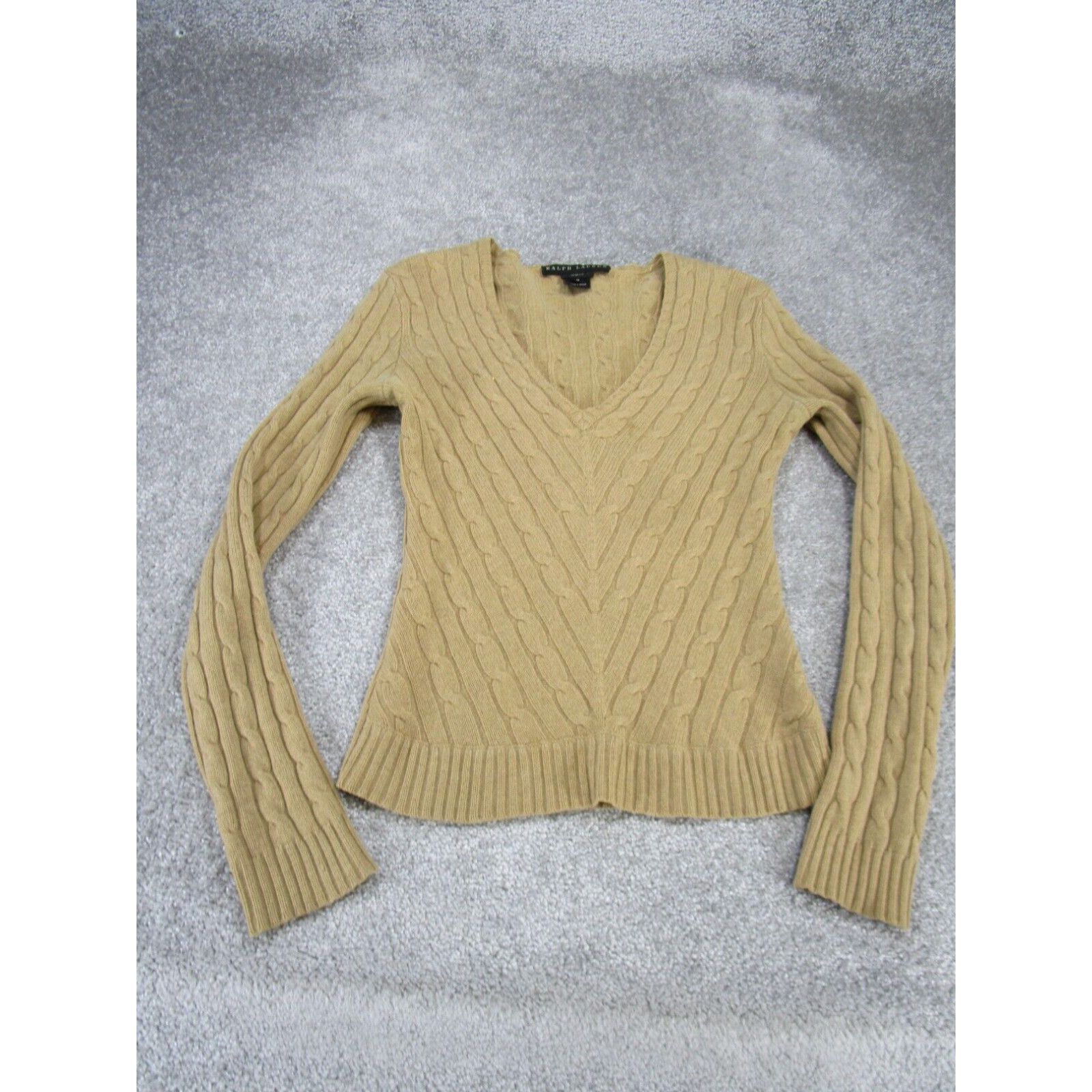 image of Ralph Laurent Black Knit Sweater Womens Medium Brown Cable Knit Brown Cashmere in White
