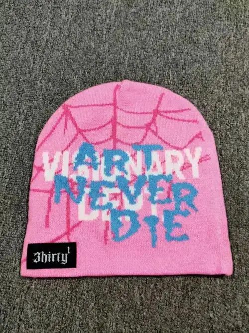 Other Art Never Die Spider Web Graphic No Cuff Beanie Hat Pink Size ONE SIZE - 3 Thumbnail