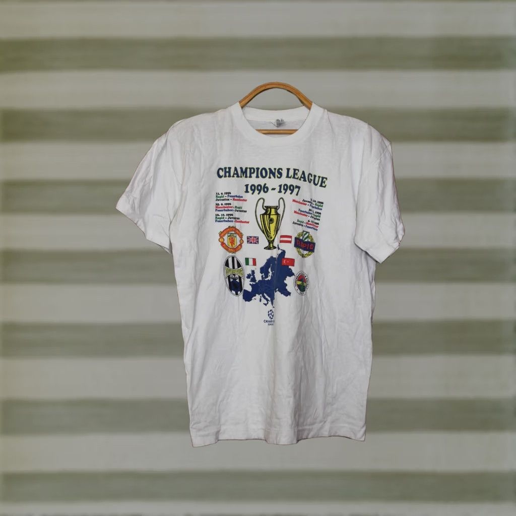 Vintage VINTAGE Screen Stars Champions League Football Jersey T-shirt L Unisex Adults Shirt White Multi 1996-1997 Mens Womens Boys Girls Size US L / EU 52-54 / 3 - 1 Thumbnail