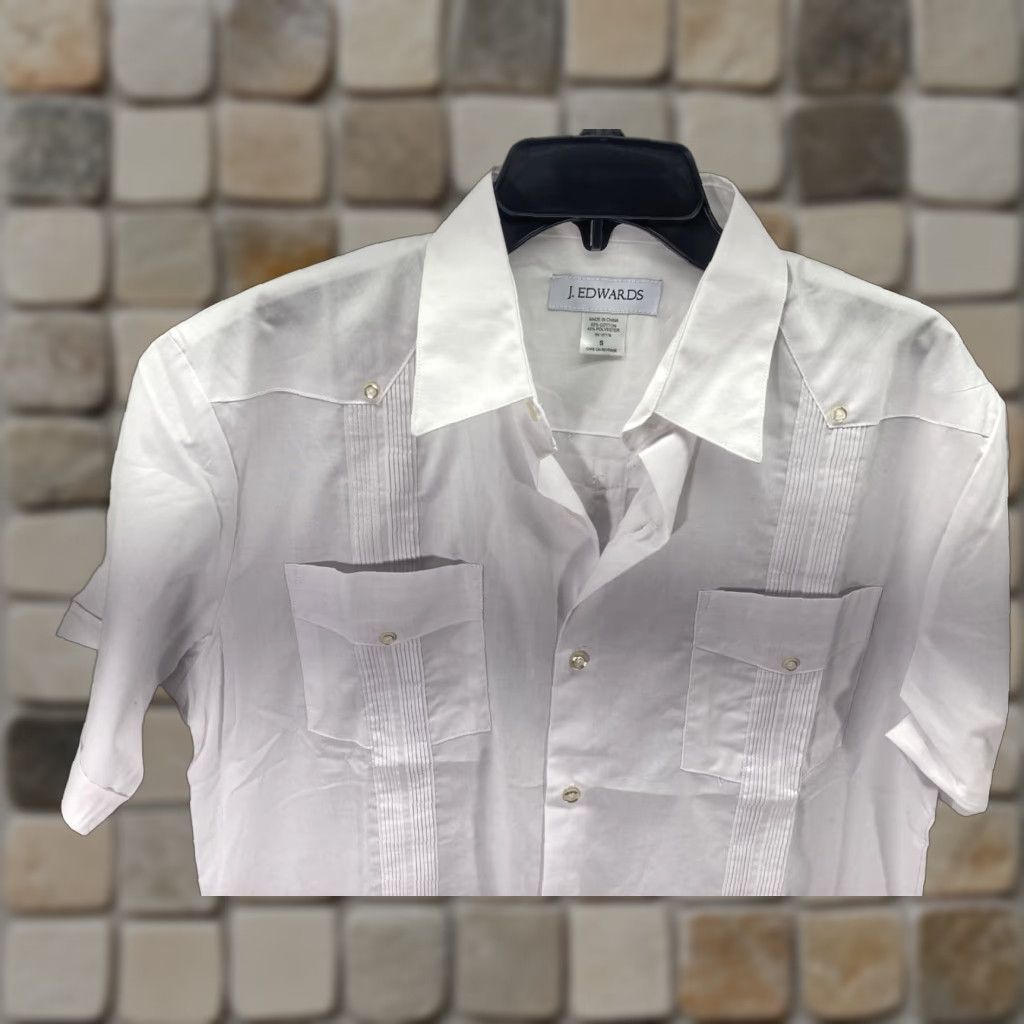 Vintage J Edwards Guayabera Cabana Wedding Shirt Men Small White Button Short Sleeve Shirt Mens Small White Guayabera Wedding Button-Up Shirts Size US S / EU 44-46 / 1 - 1 Thumbnail