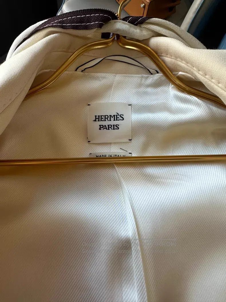 Hermes Hermes Beige long coat, wool + silk fabric, elegant for au Size XXS / US 00 / IT 34 - 5 Thumbnail