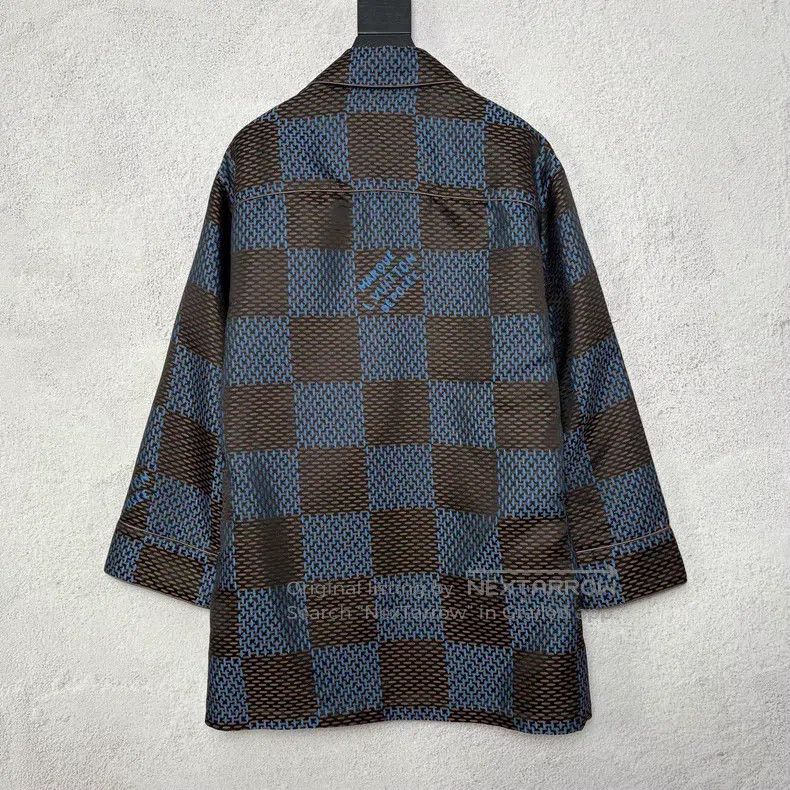 Louis Vuitton Louis Vuitton Blue Checkerboard Logo Long Sleeve Silk Paja Size US M / EU 48-50 / 2 - 2 Thumbnail