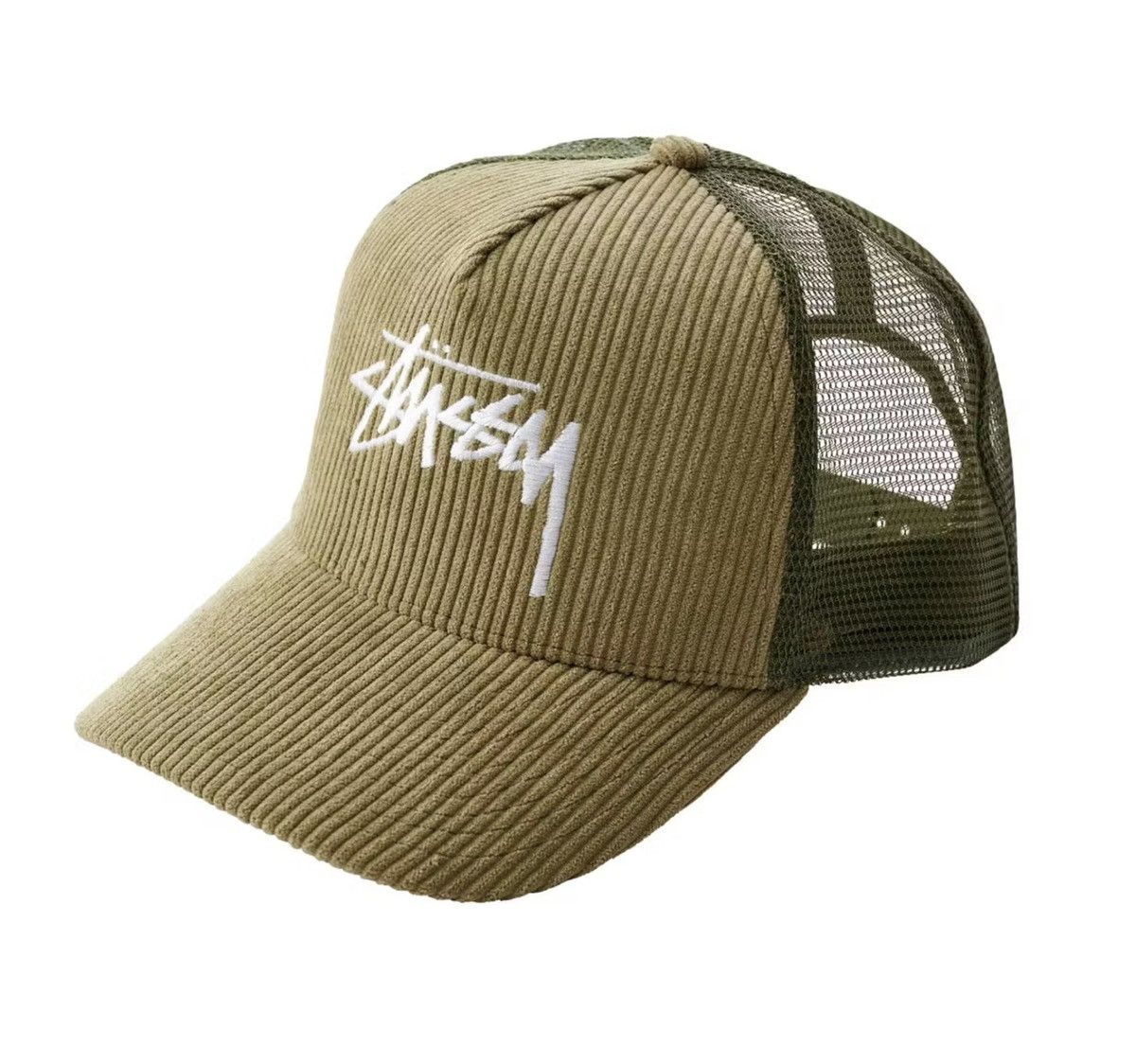 image of Stussy Stock Cord Trucker Hat Cap in Olive, Men's