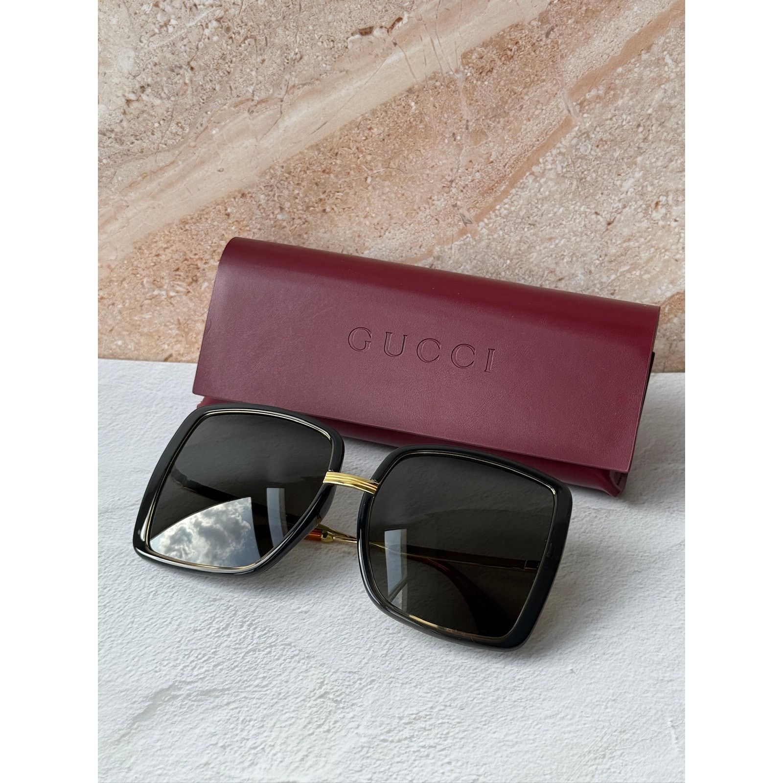Gucci NEW Gucci GG0903S Black Gold Square Oversized Sunglasses Size ONE SIZE - 5 Thumbnail