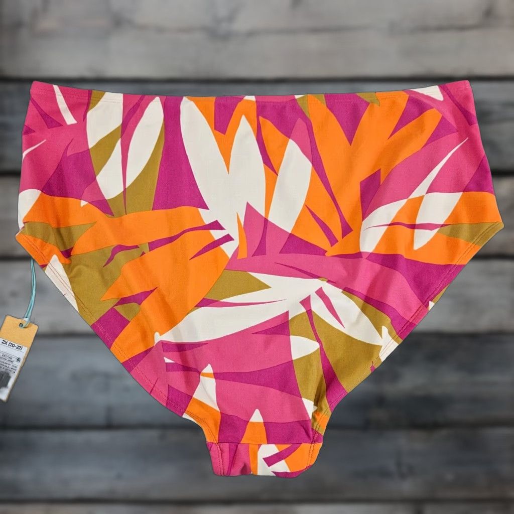 Vintage Kona Sol Womens Bikini Bottom Sz 2X Pink Orange High Waist Full Seat Coverage Size 40" / US 18 - 1 Thumbnail