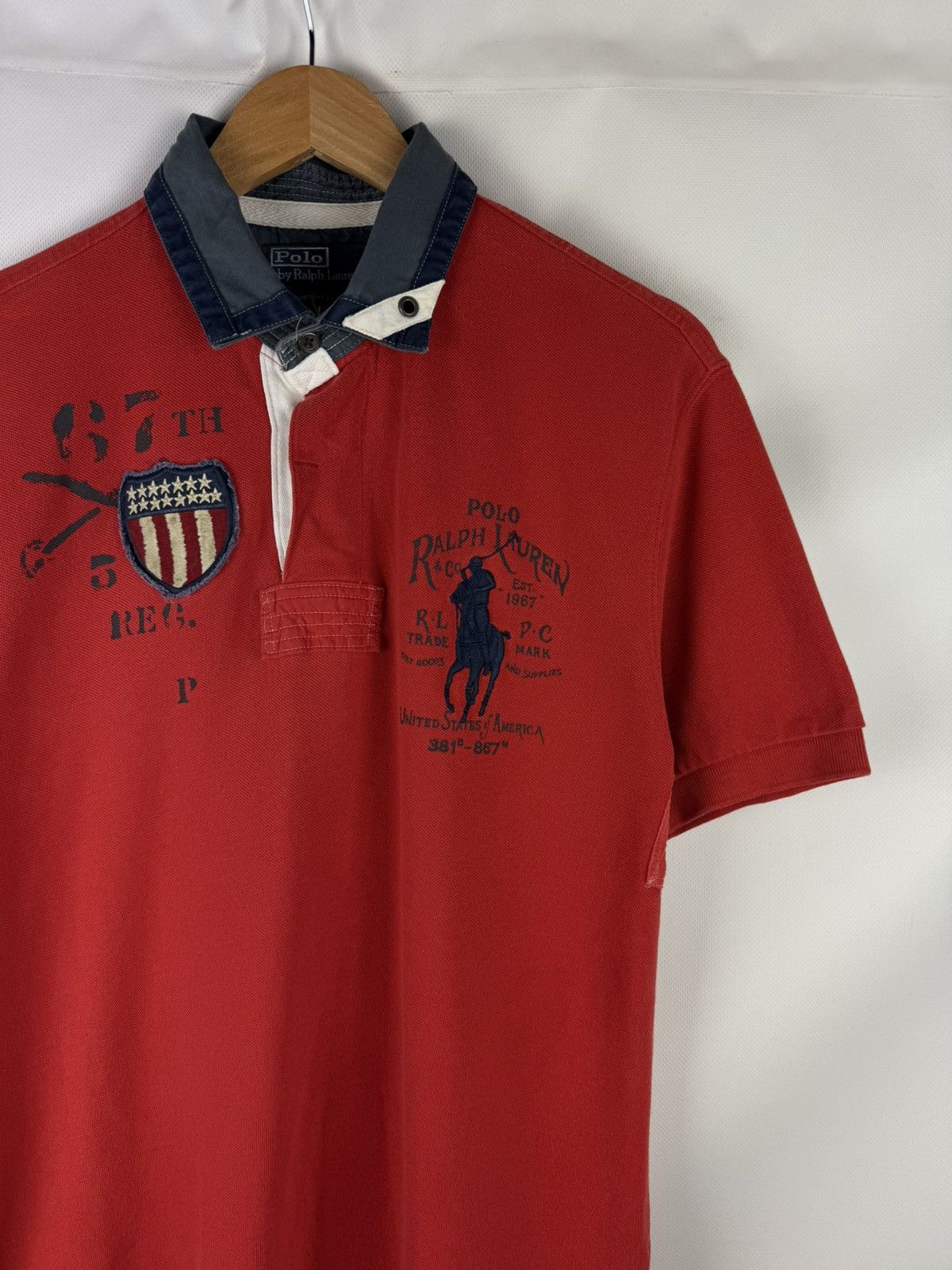 Polo Ralph Lauren Polo By Ralph Lauren Vintage Men USA Flag Logo Polo T Shirt Size US L / EU 52-54 / 3 - 5 Thumbnail