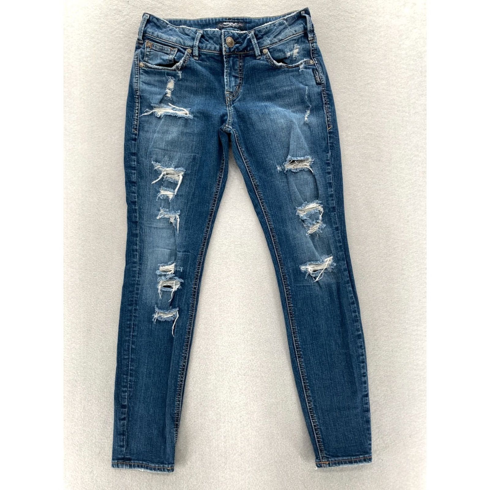 Silver Jeans Co. Silver Jeans Suki Skinny Jeans Women's 28x29 Medium Blue Stretch Denim Distressed Rock Size 28" / US 6 / IT 42 - 2 Thumbnail