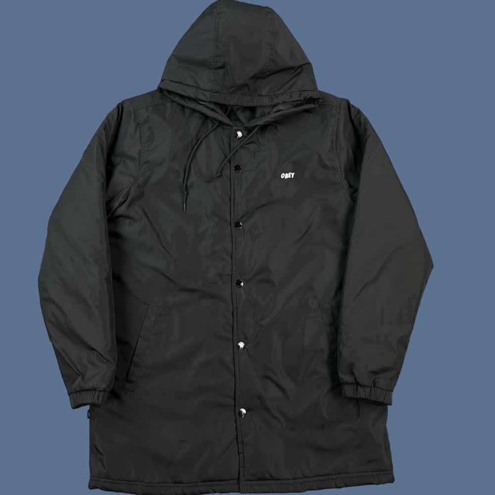 Obey Obey Parka Jacket Mens Medium Black Insulated Snap Front Streetwear Logo Quilted Zipper Long Jacket Seasonal Fall Winter Spring Long Size US M / EU 48-50 / 2 - 1 Thumbnail