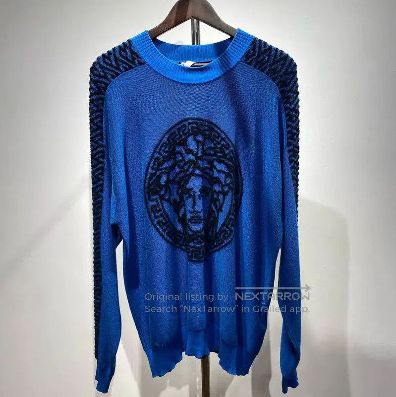 Versace Versace M Blue Cotton Blend Pullover Sweater . Size US M / EU 48-50 / 2 - 4 Thumbnail
