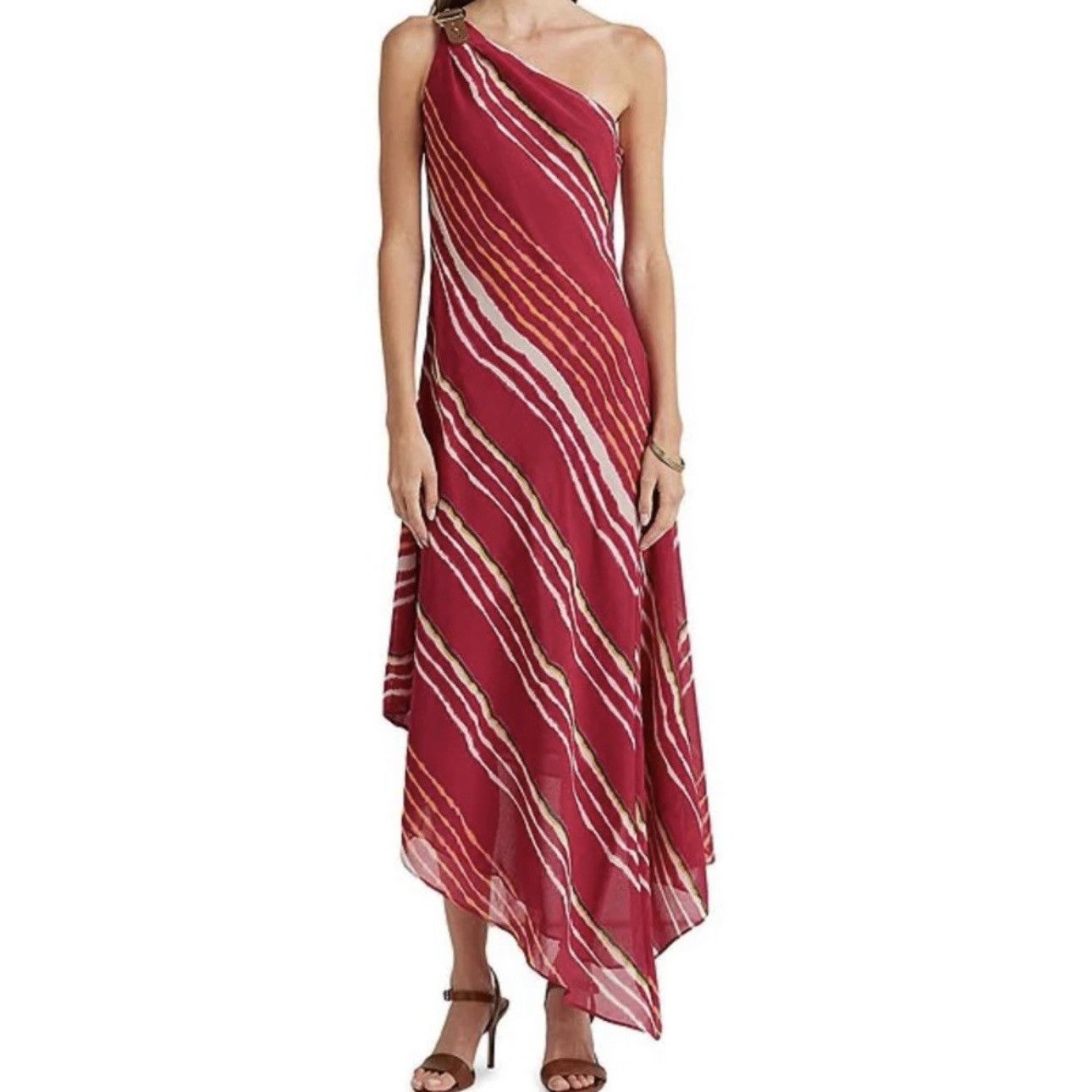 Lauren Ralph Lauren LAUREN RALPH LAUREN Striped One-Shoulder Georgette Dress Size L / US 10 / IT 46 - 10 Thumbnail