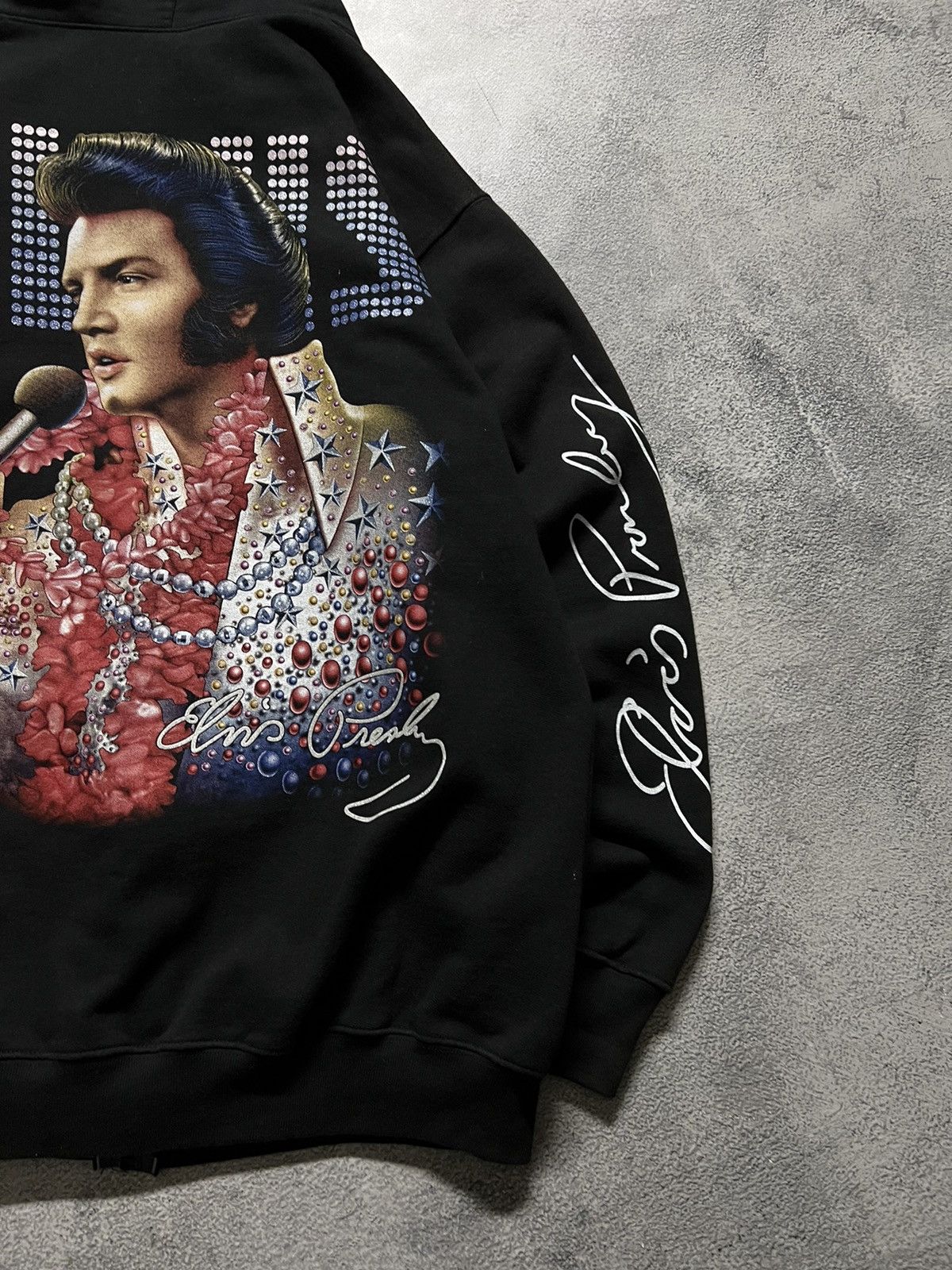 Band Tees × Vintage Vintage Elvis Presley 🖤 Faded All Over Print Zip Hoodie 90’s Size US XL / EU 56 / 4 - 14 Thumbnail
