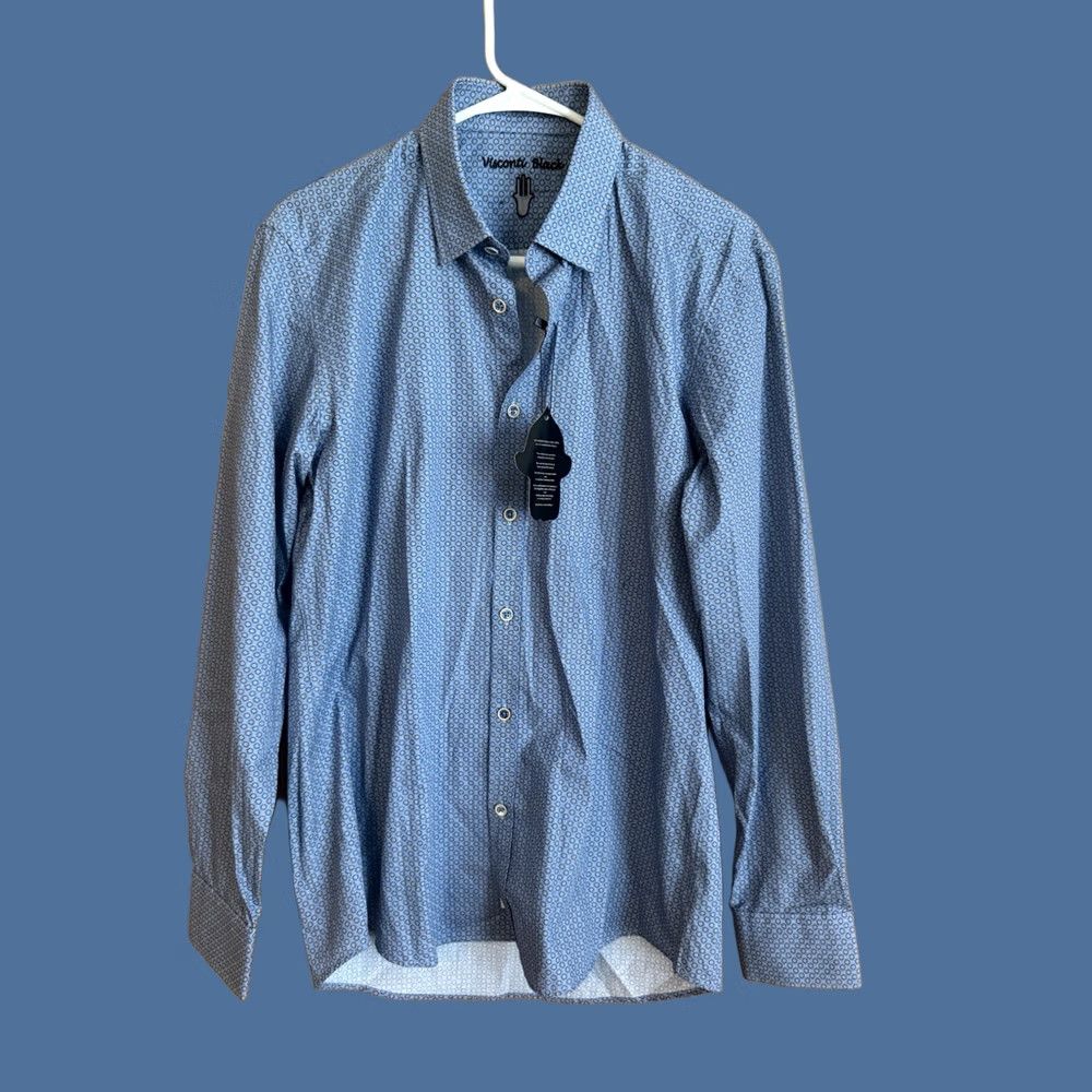 Luchiano Visconti Visconti Mens Shirt Long Sleeve Blue Geometric Dot M Size US M / EU 48-50 / 2 - 1 Thumbnail