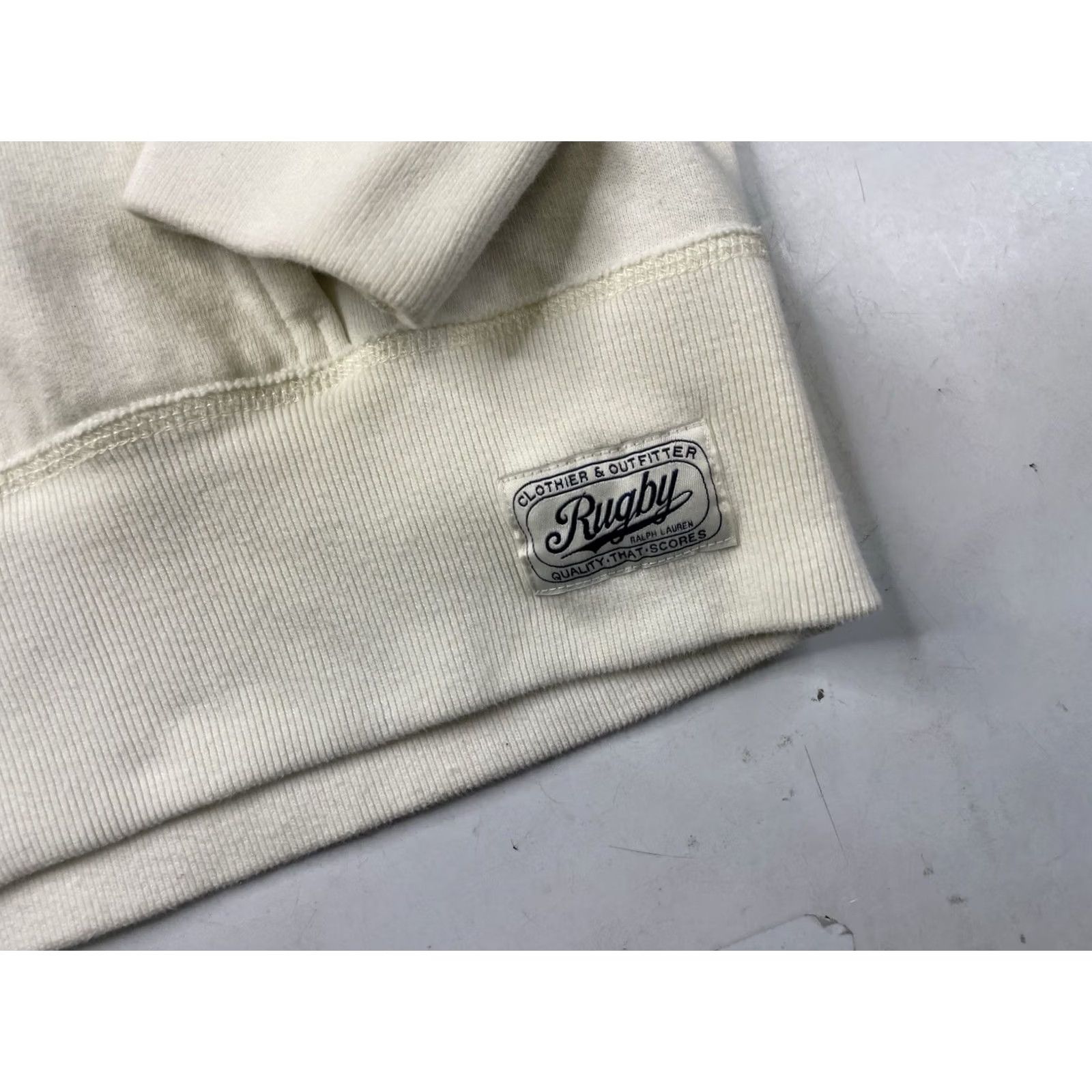 Ralph Lauren VINTAGE Rugby Ralph Lauren Hoodie Sweatshirt 1/4 Zip Pullover Gothic R Men Large White Cotton Knit Regular Hooded Pockets Logo Button Size US L / EU 52-54 / 3 - 3 Thumbnail
