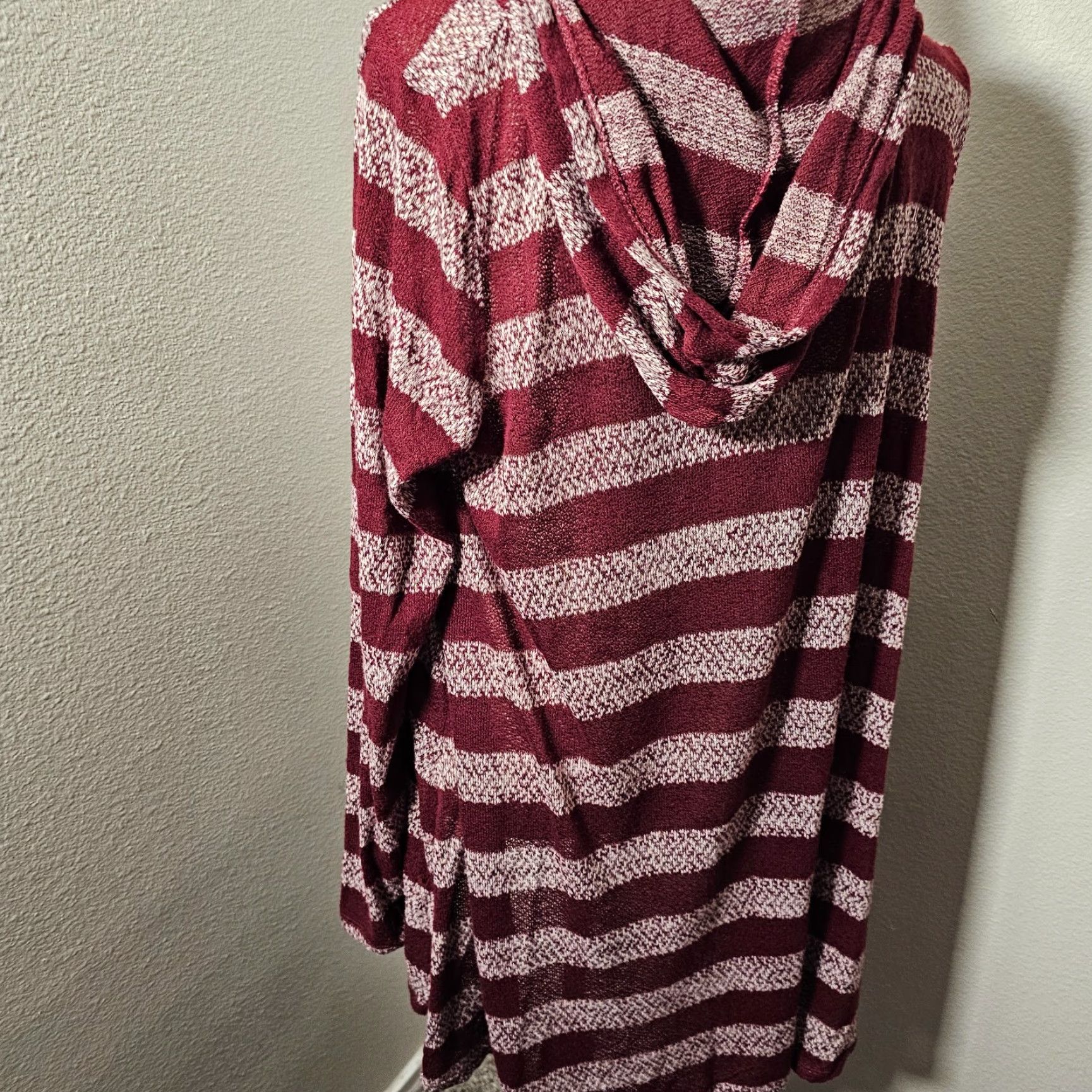 Vintage t/o Sweater Cardigan Women XL Red Striped Hooded Open Front Long Sleeve Casual Knit Size XL / US 12-14 / IT 48-50 - 4 Thumbnail