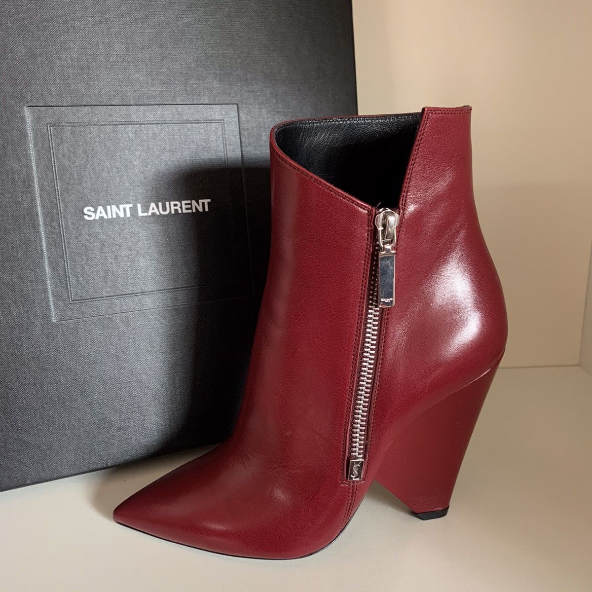 Saint Laurent Paris Burgundy leather zip up boots Size US 6 / IT 36 - 1 Thumbnail