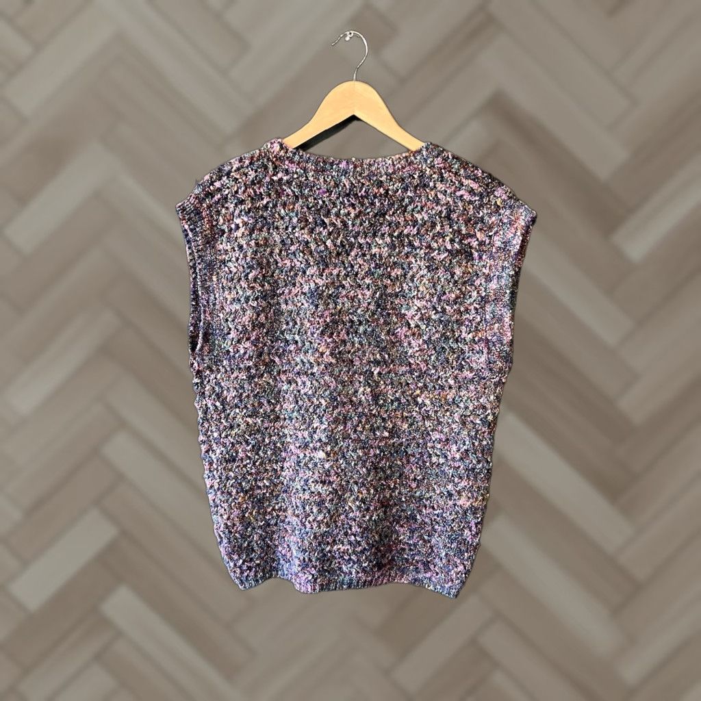 Rainbow Lassie Dimensions Womens Rainbow Color Knit Sleeveless V-Neck Pullover Sweater 38/18W Multicolor Colorful Knit Shirt Size XS / US 0-2 / IT 36-38 - 1 Thumbnail