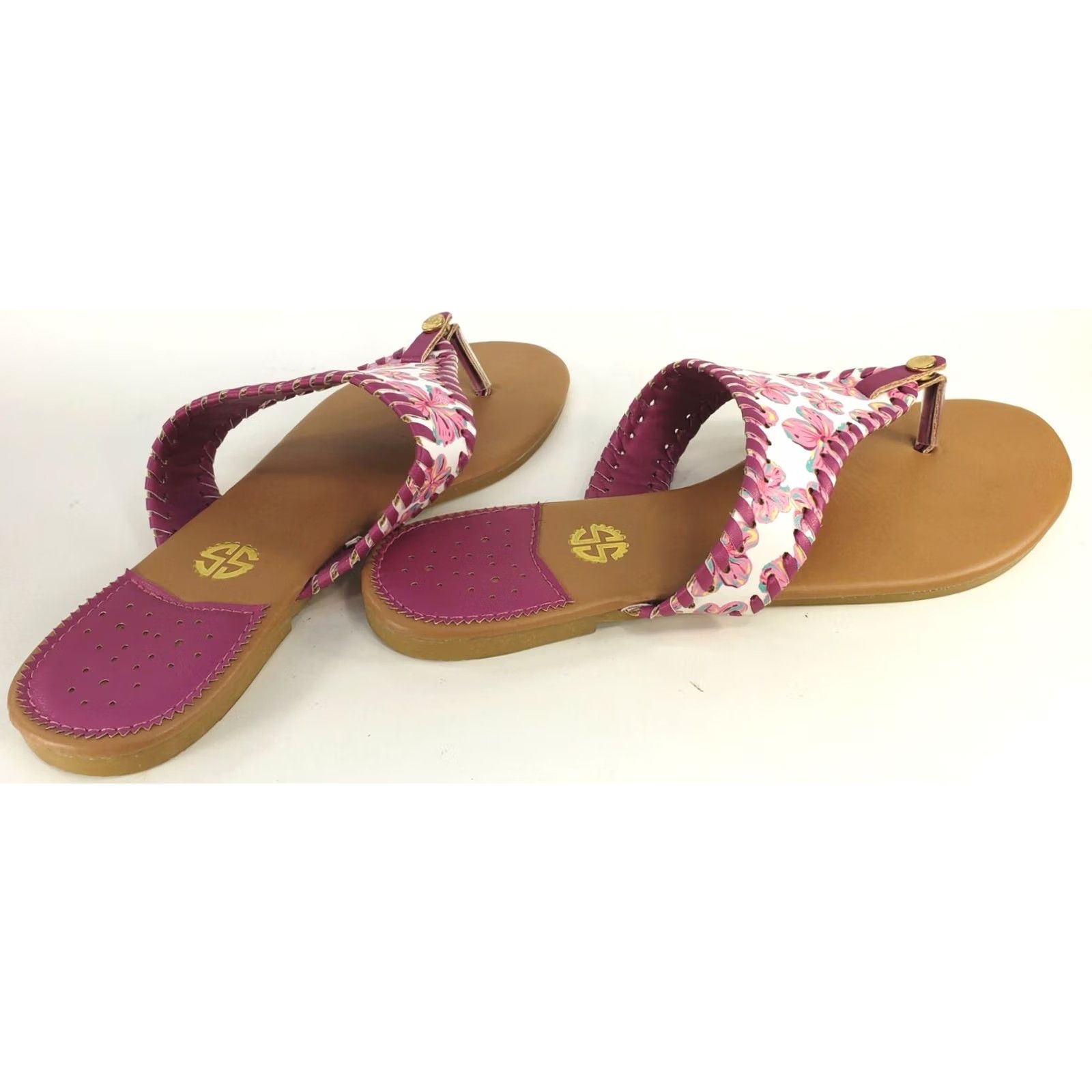 Pinko Simply Southern Sandal Thong Pink White Purple Floral Size 8 Multicolor Casual Size US 8 / IT 38 - 4 Thumbnail