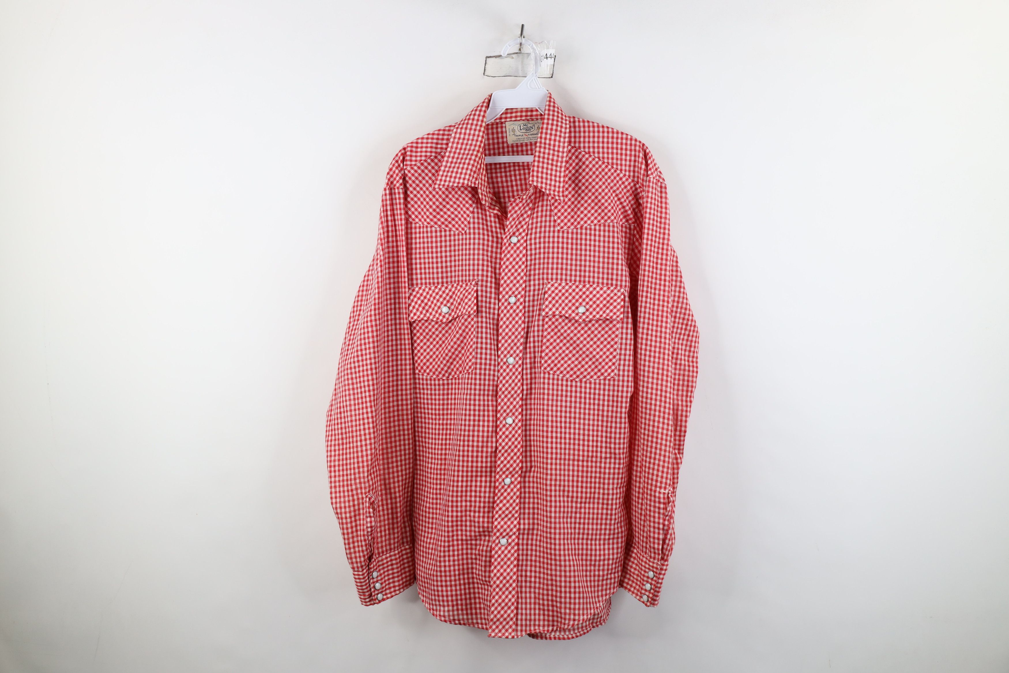 Vintage 70s Rockabilly Snap Button Shirt Gingham Plaid USA