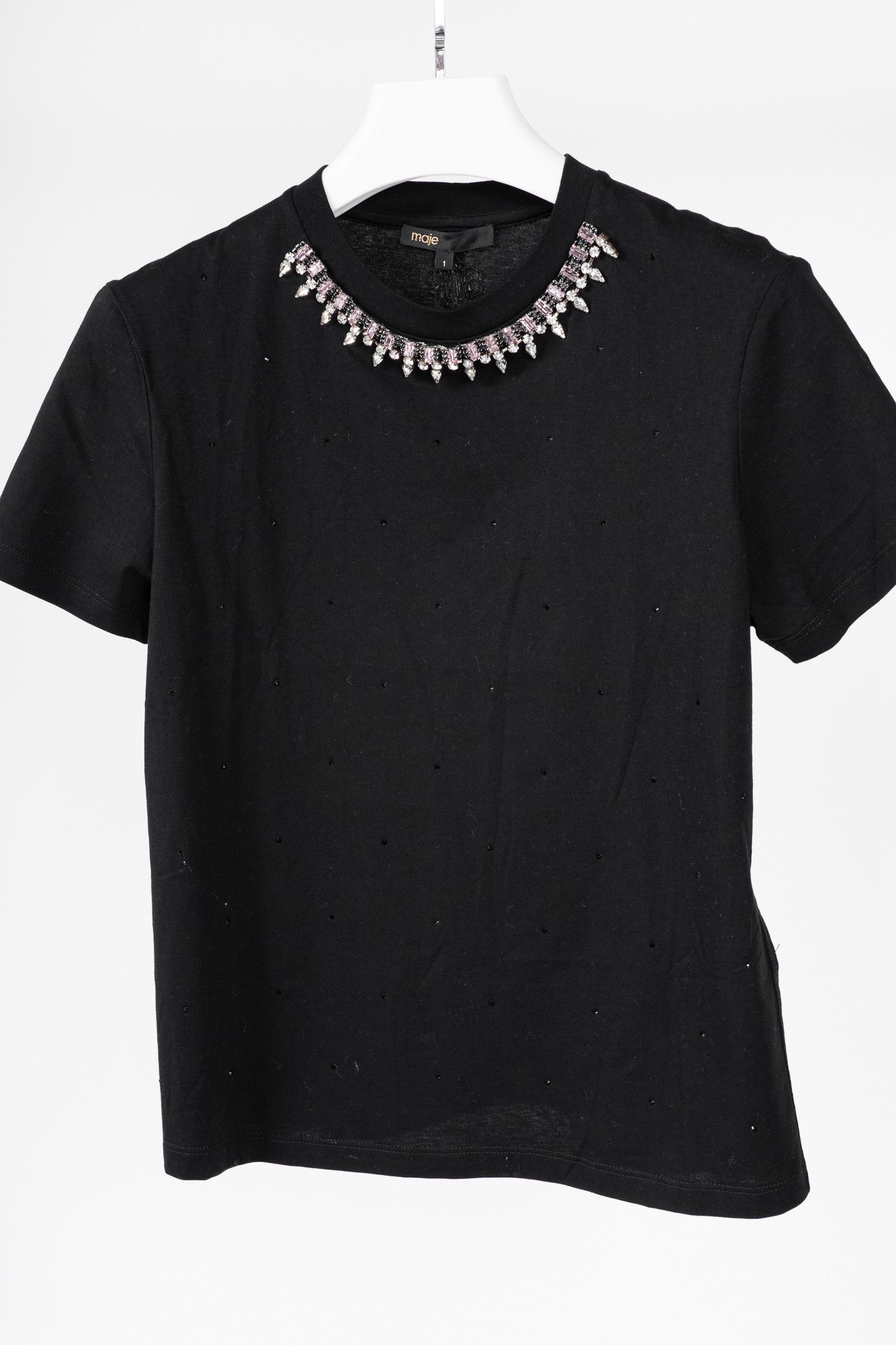 Maje Maje Noir Jersey T-shirt with Diamanté Size S / US 4 / IT 40 - 3 Thumbnail