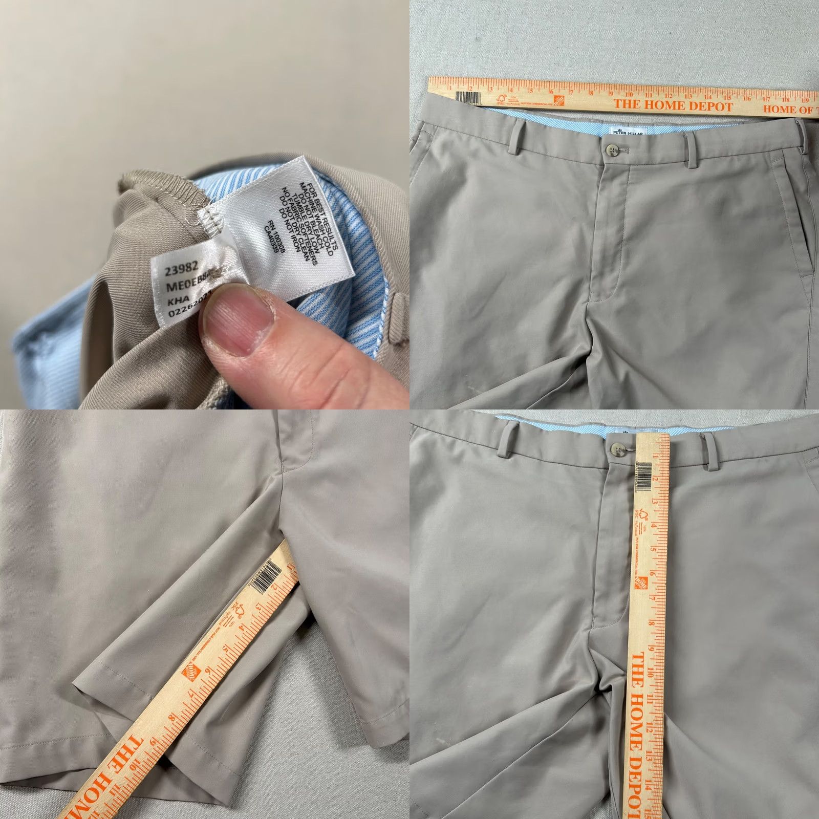 Peter Millar VINTAGE Peter Millar Short Men 38 Flat Front Chino Khaki Performance Polyester Flag Logo Shirt Size US 38 / EU 54 - 8 Thumbnail