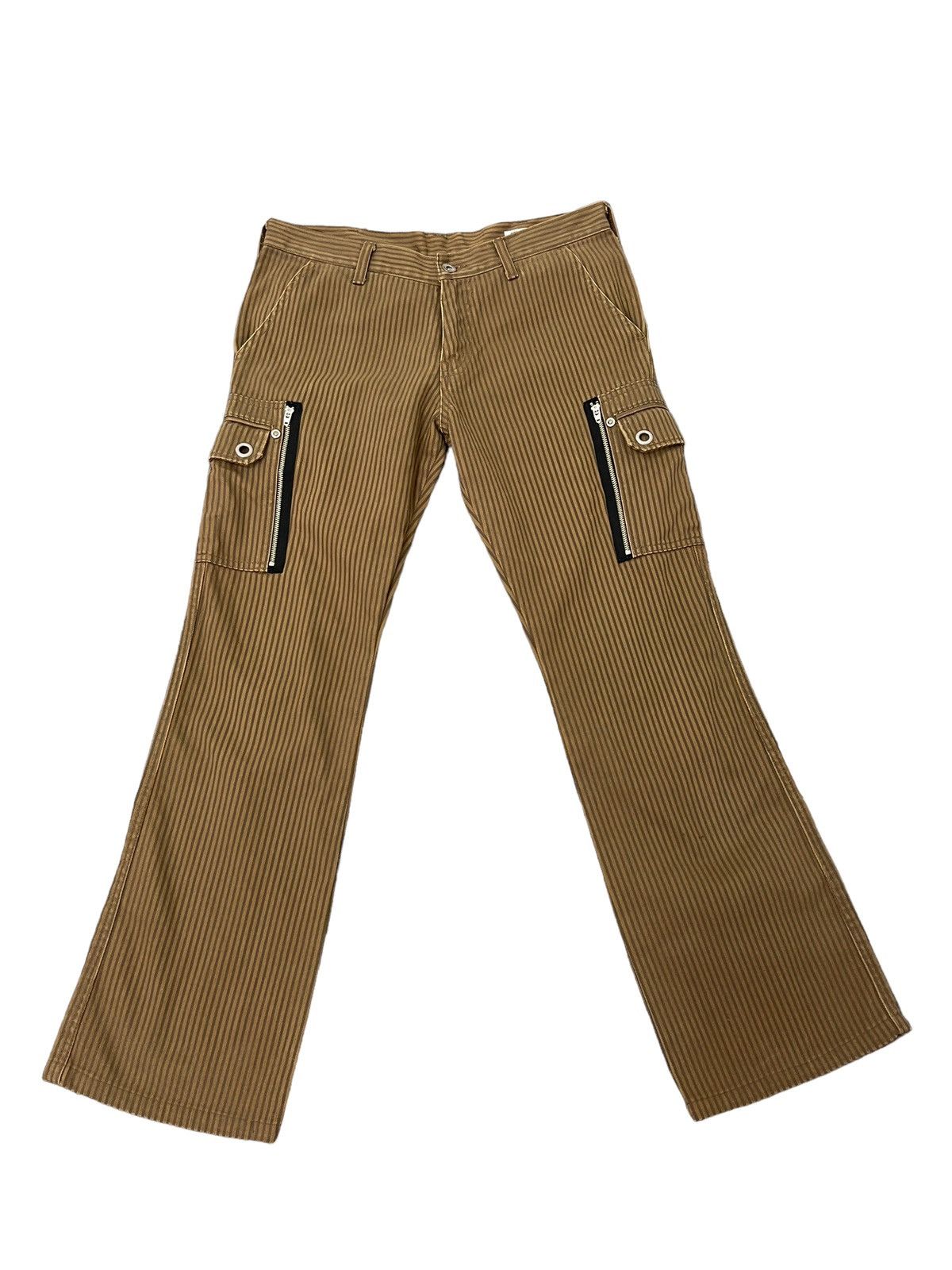 Japanese Brand Flare Cargo Semantic Design Striped Faded Boot Cut 7🟦3 Size US 31 - 2 Thumbnail