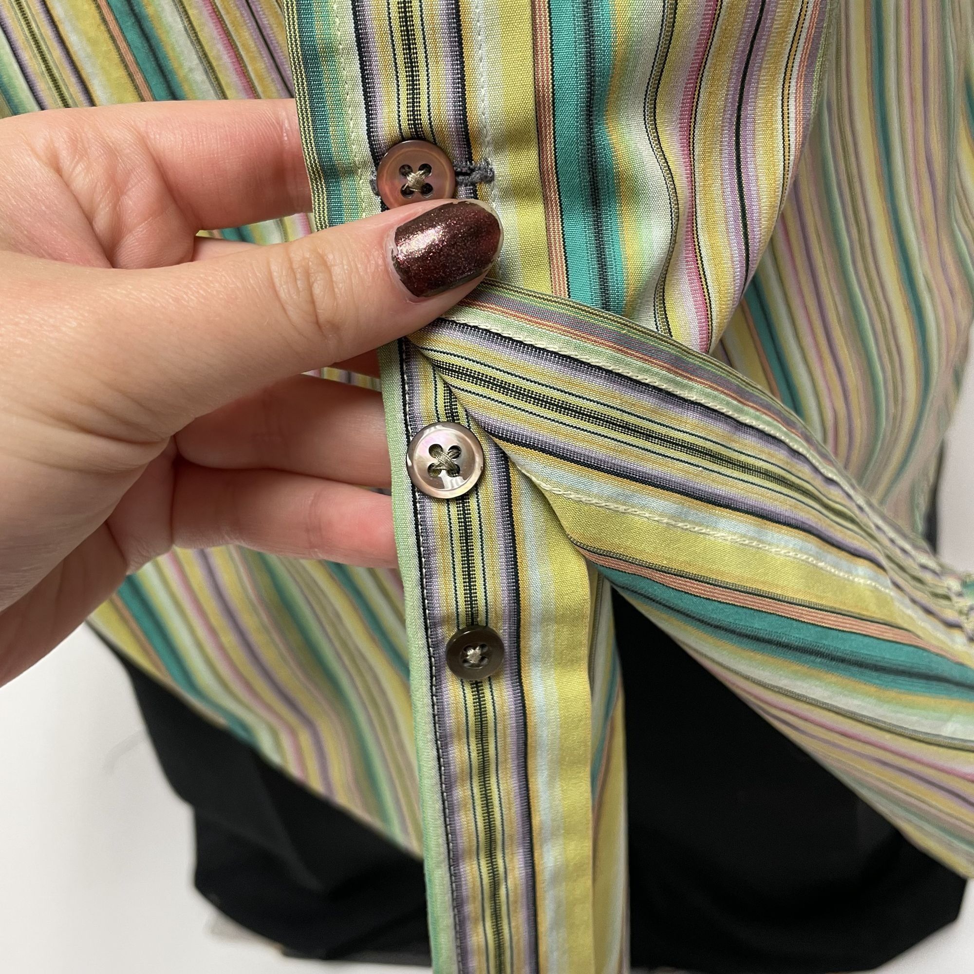 Ike Behar Ike Behar Trim Fit Green RAINBOW CANDY Stripe Dress Shirt Size US XL / EU 56 / 4 - 4 Thumbnail