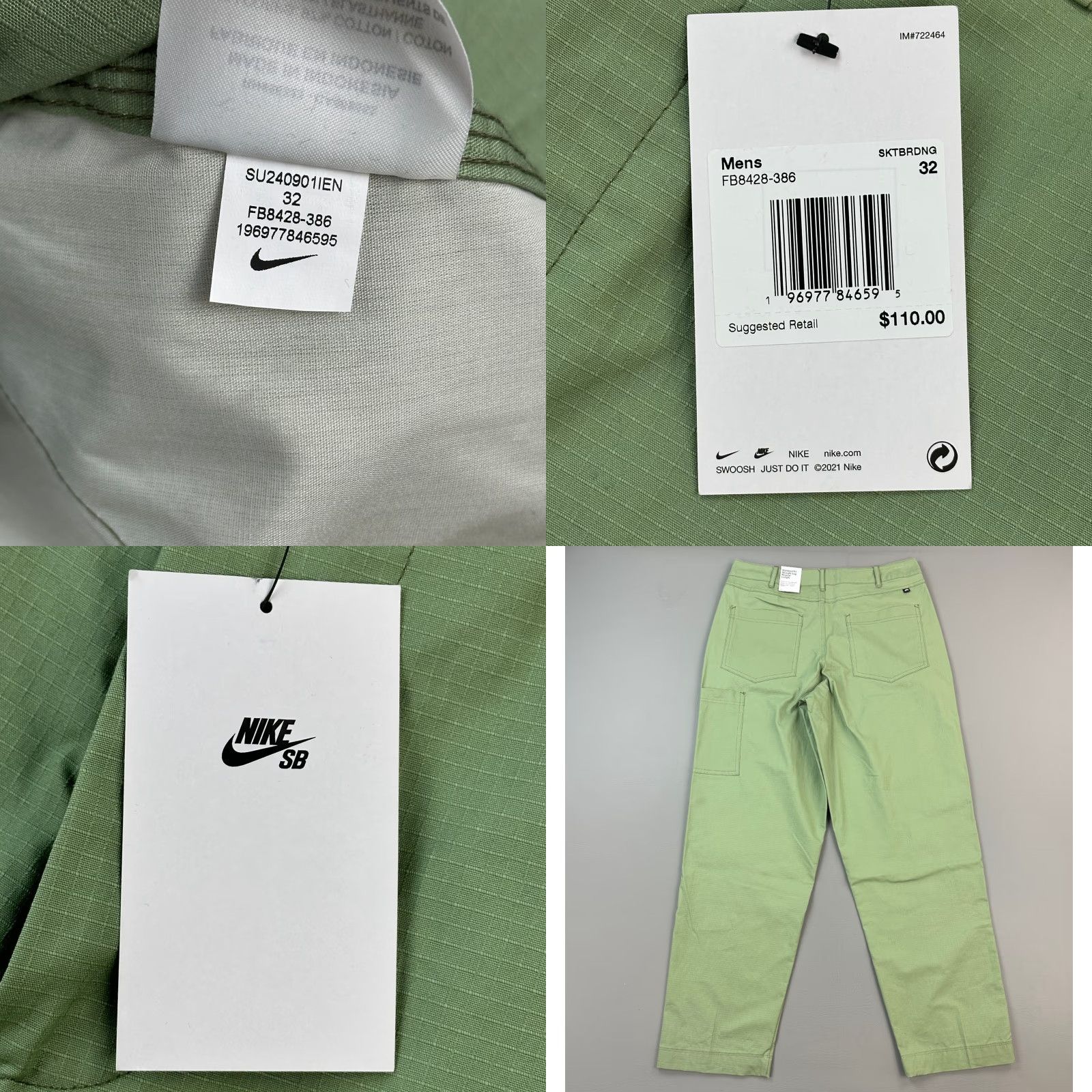 Nike Nike SB Pants Mens 32x31 Oil Green Ripstop Double Knee Straight Leg Skate Pant Mens 32 Inseam 31in Straight Color Green 90s Punk Retro USA Size US 32 / EU 48 - 8 Thumbnail