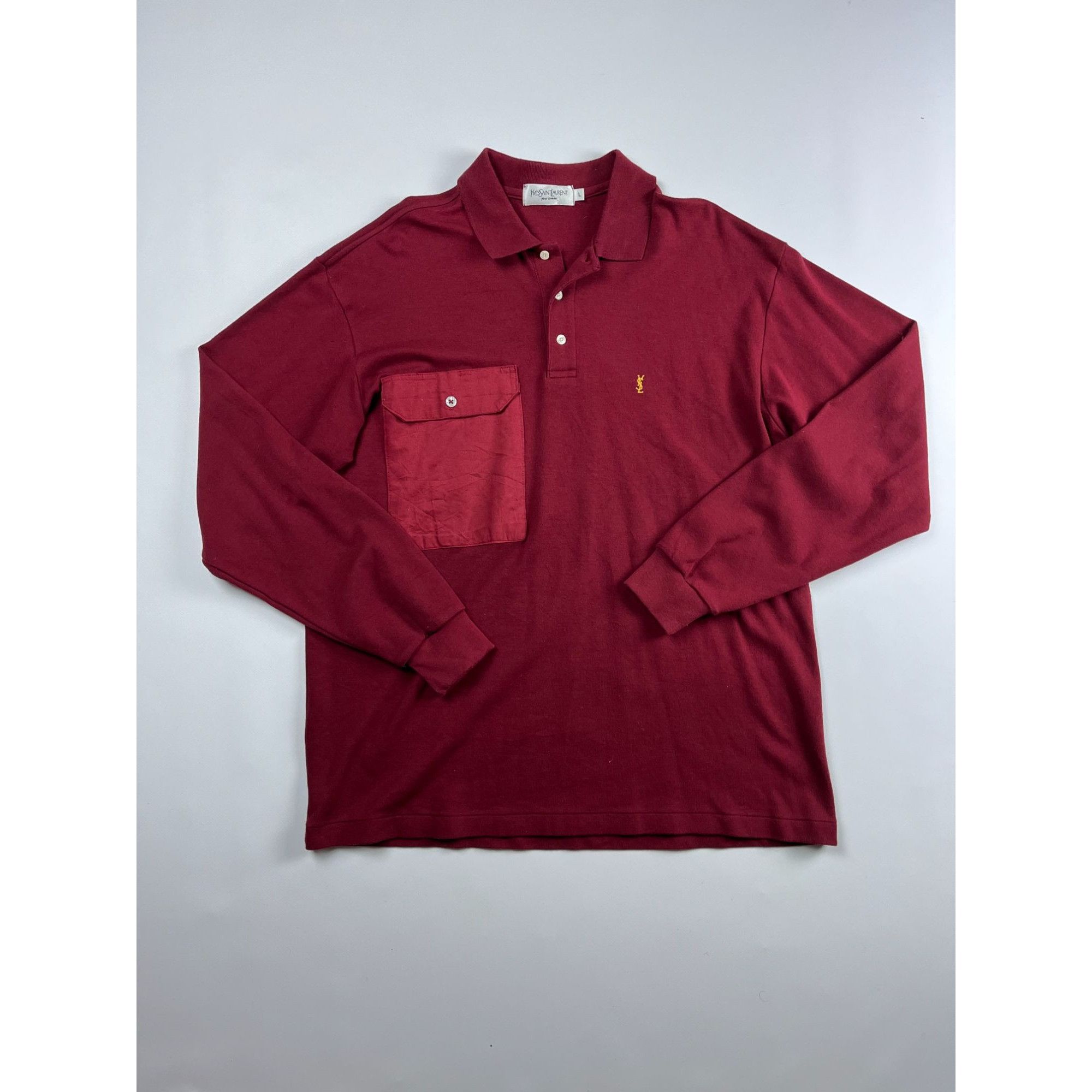 Yves Saint Laurent Mens Burgundy Long Sleeve Polo Shirt Size