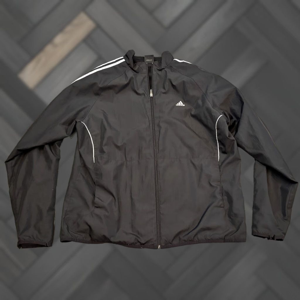 Adidas Adidas Windbreaker Jacket Mens Large Black Trefoil Track Full Zip Three Stripes Size US L / EU 52-54 / 3 - 1 Thumbnail