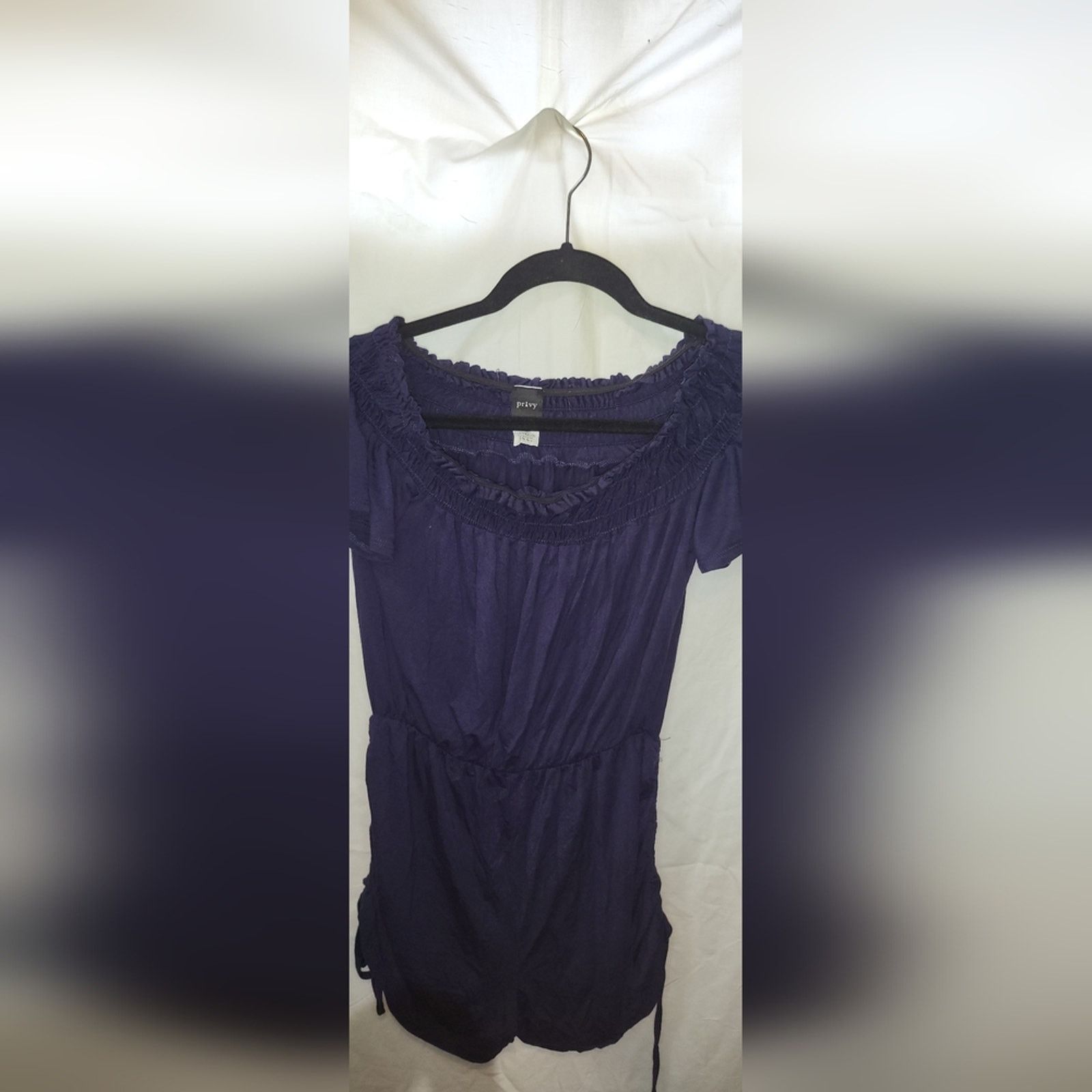 Other Privy Navy Off Shoulder Romper w/ Drawstring Sides M Size 32" / US 10 / IT 46 - 5 Thumbnail
